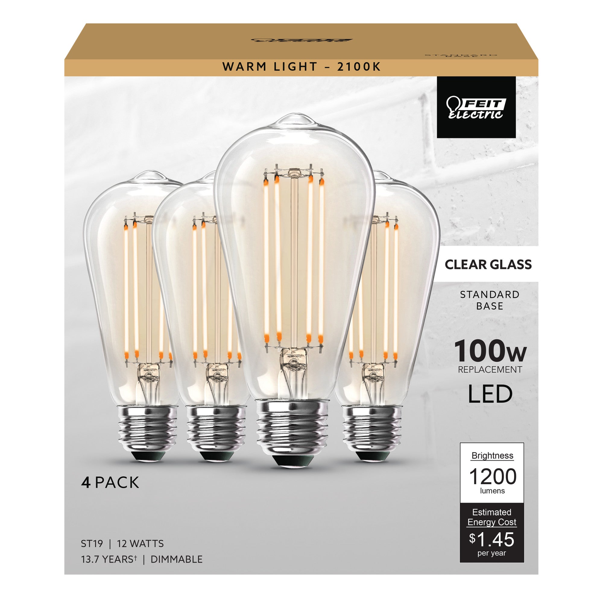12W (100W Replacement) ST19 E26 Dimmable Straight Filament Clear 12W (100W Replacement) ST19 E26 Dimmable Straight Filament Clear