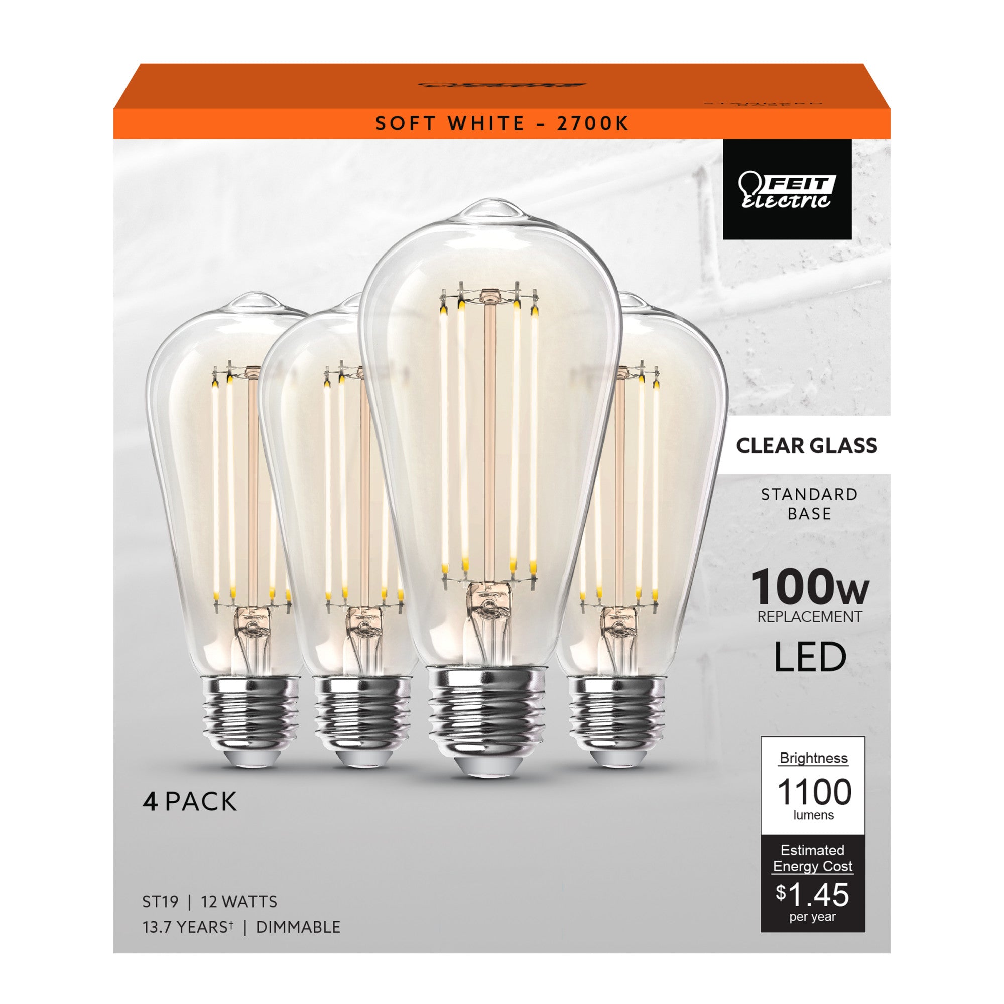 12W (100W Replacement) ST19 E26 Dimmable Straight Filament Clear 12W (100W Replacement) ST19 E26 Dimmable Straight Filament Clear
