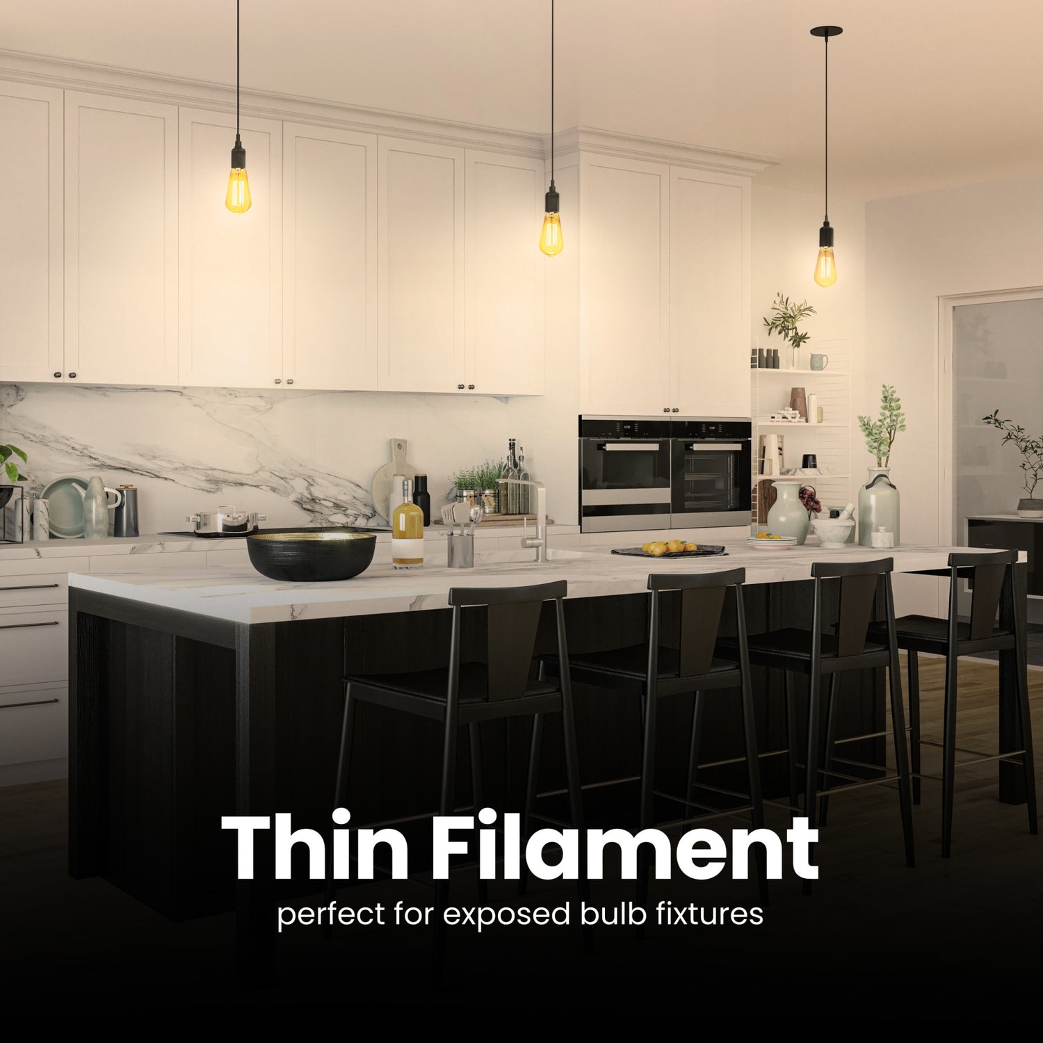 3.8W (40W Equivalent) ST19 E26 Dimmable Exposed Thin Filament Amber Glass Vintage Edison LED Light Bulb, Warm Light (2-Pack)