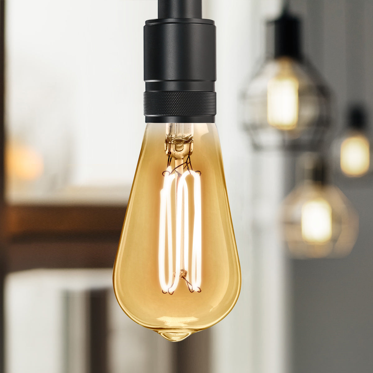 3.8W (40W Equivalent) ST19 E26 Dimmable Exposed Thin Filament Amber Glass Vintage Edison LED Light Bulb, Warm Light (2-Pack)