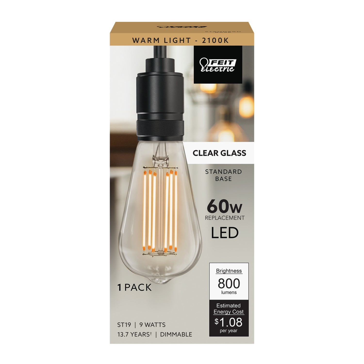 9W (60W Replacement) ST19 E26 Dimmable Cage Filament Clear Glass Vintage Edison LED Light Bulb, Warm Light