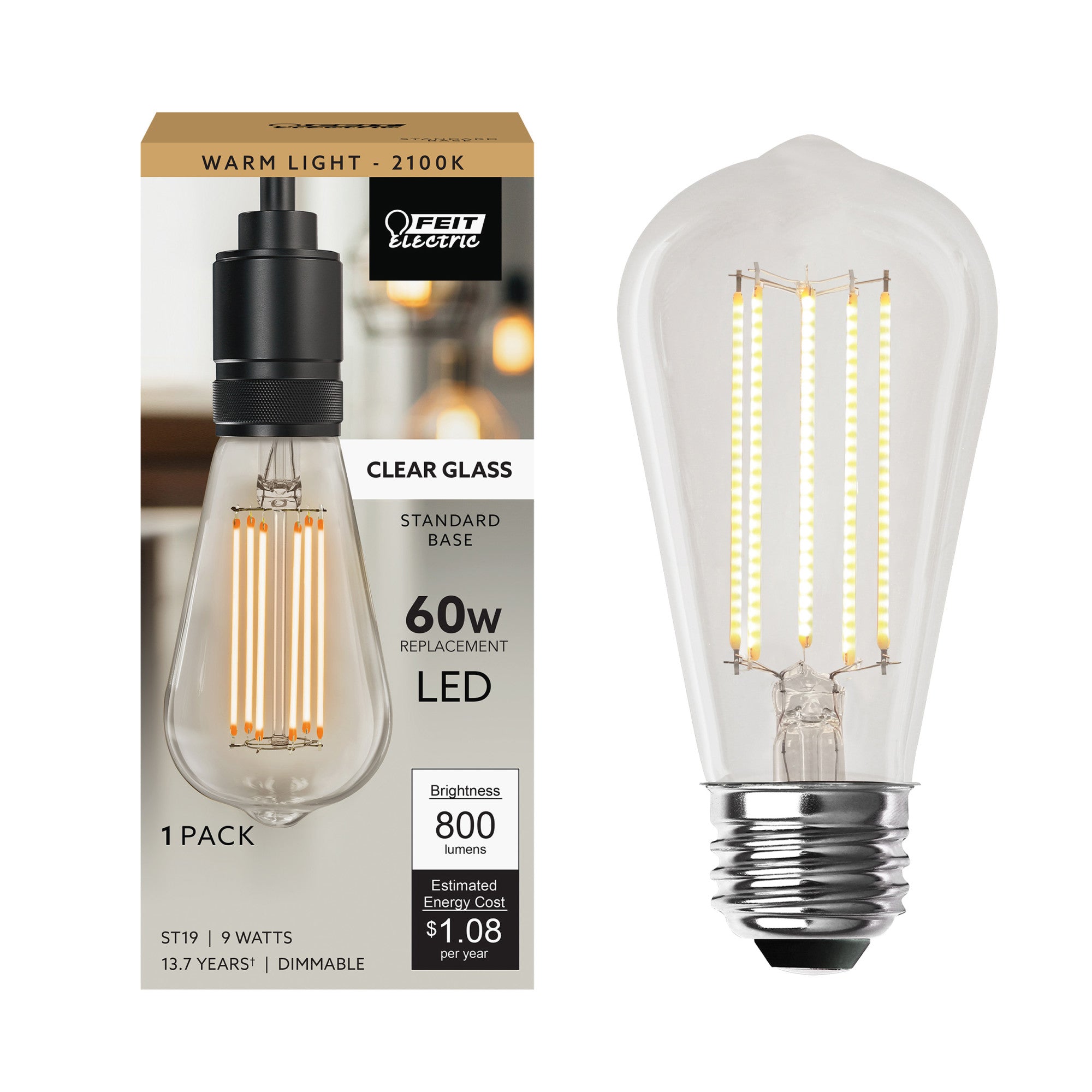 9W (60W Replacement) ST19 E26 Dimmable Cage Filament Clear Glass 9W (60W Replacement) ST19 E26 Dimmable Cage Filament Clear Glass