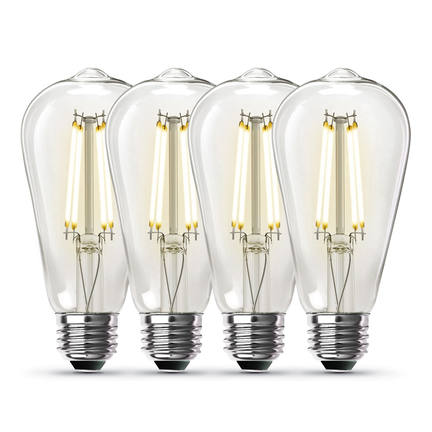 8.8W (60W Replacement) ST19 E26 Dimmable Straight Filament Clear Glass Vintage Edison LED Light Bulb, Bright White (4-Pack)