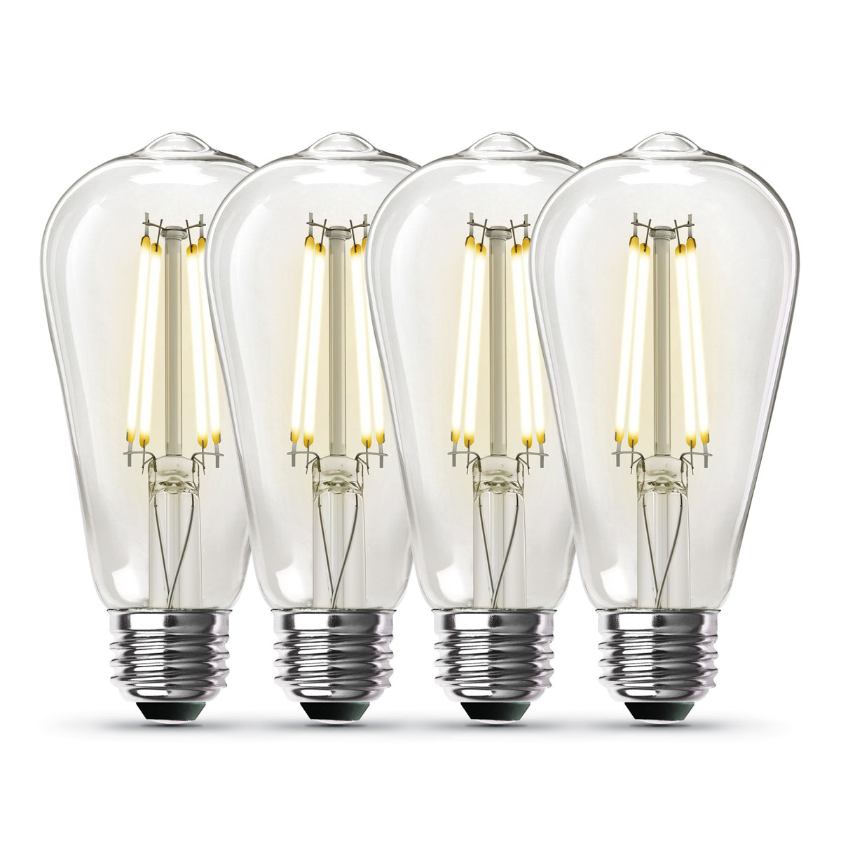 8.8W (60W Replacement) ST19 E26 Dimmable Straight Filament Clear Glass Vintage Edison LED Light Bulb, Bright White (4-Pack)