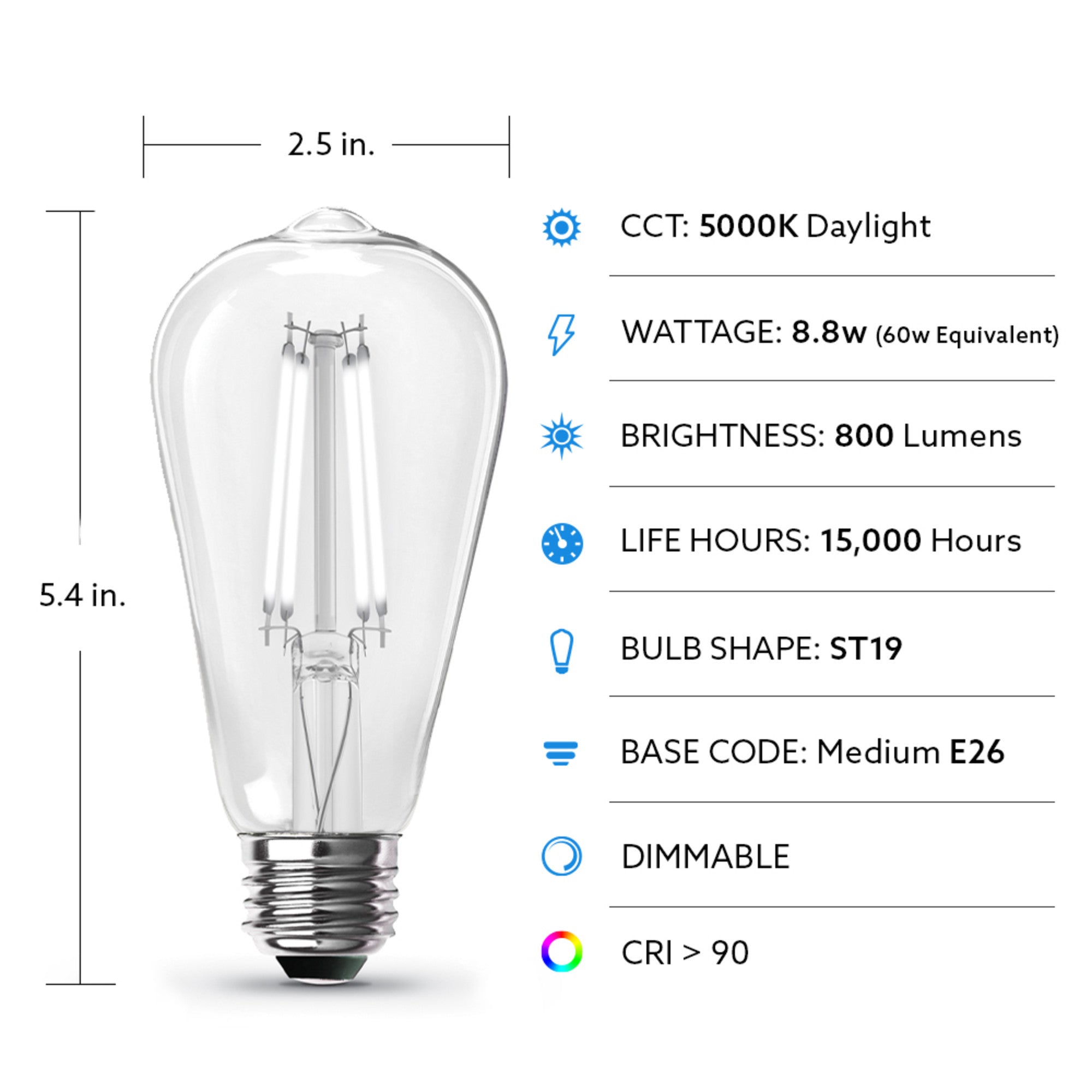 ODELIC 261894 φ100 60wクラス 2700K ×4 8.8W (60W Replacement) ST19 E26 Dimmable Clear Glass Vintage