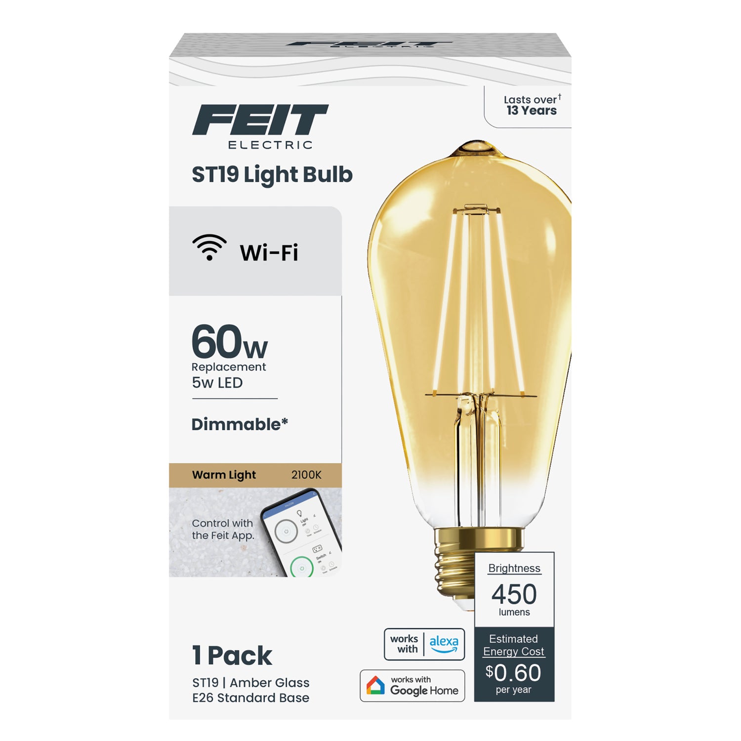 60W Replacement Soft White ST19 Alexa Google Siri Smart Bulb