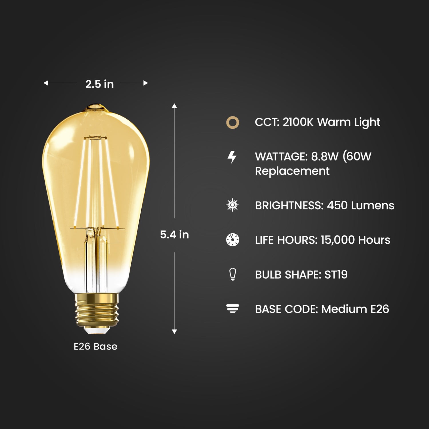 60W Replacement Soft White ST19 Alexa Google Siri Smart Bulb