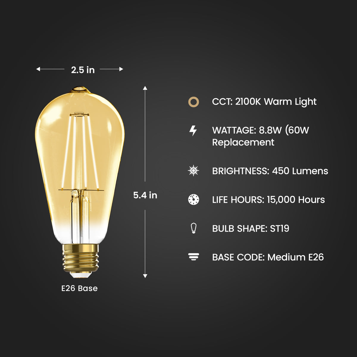 60W Replacement Soft White ST19 Alexa Google Siri Smart Bulb