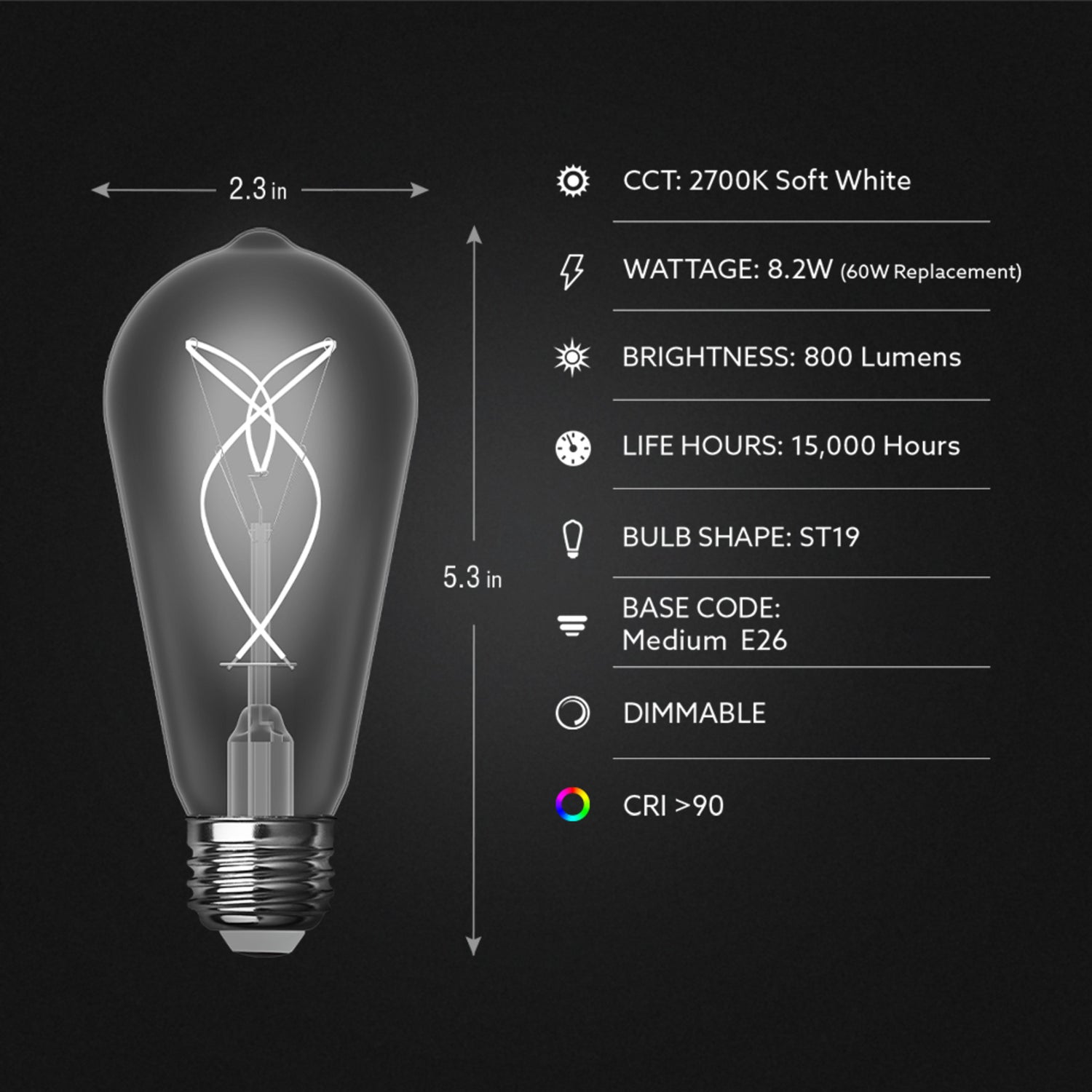 8.2W (60W Equivalent) Soft White (2700K) ST19 Shape (E26 Base) LED Knotted Designer White Filament Bulb