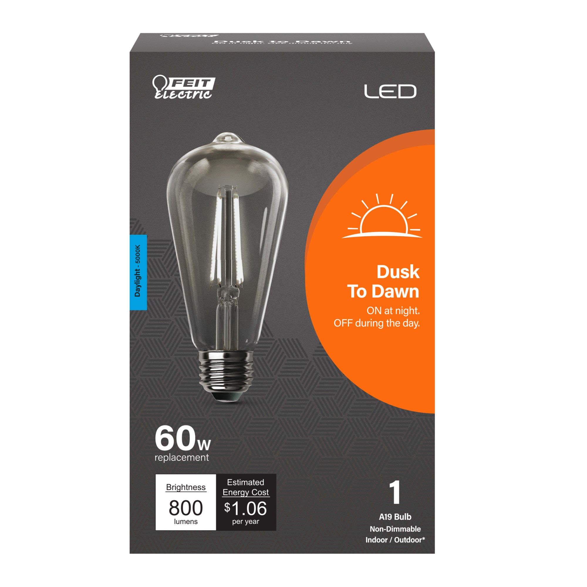 8.8W (60W Replacement) Daylight (5000K) E26 Base ST19 Dusk to Dawn
