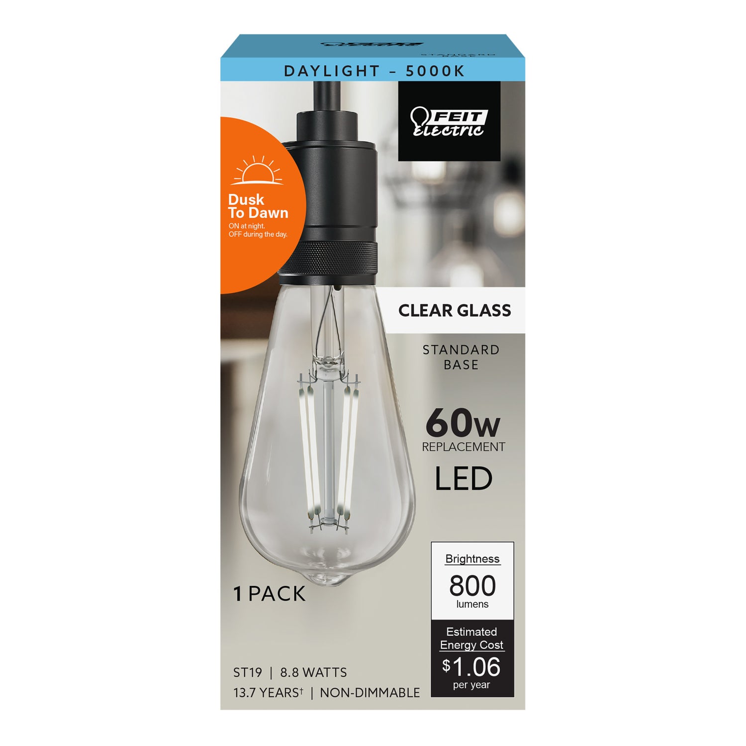 60W Replacement ST19 Daylight Dusk to Dawn Filament LED
