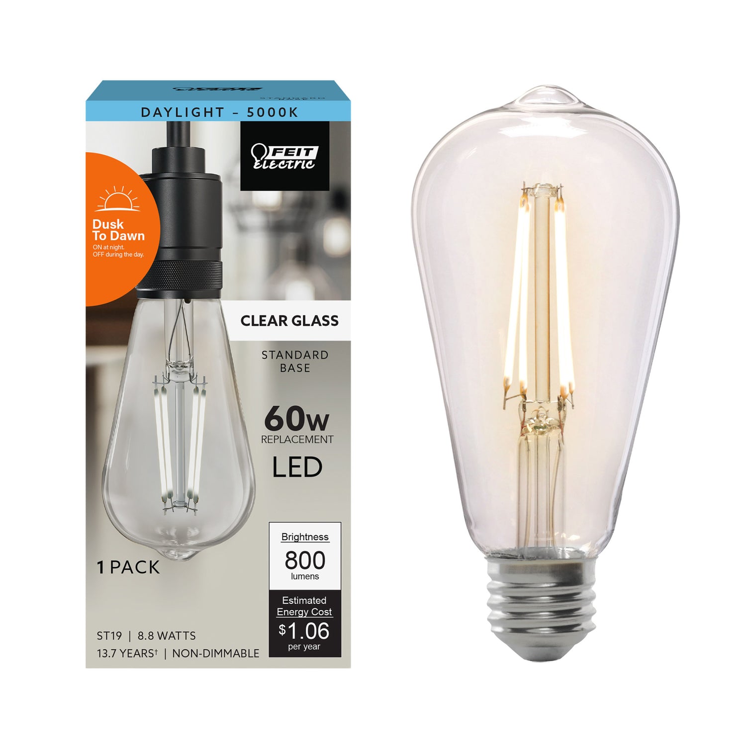 60W Replacement ST19 Daylight Dusk to Dawn Filament LED