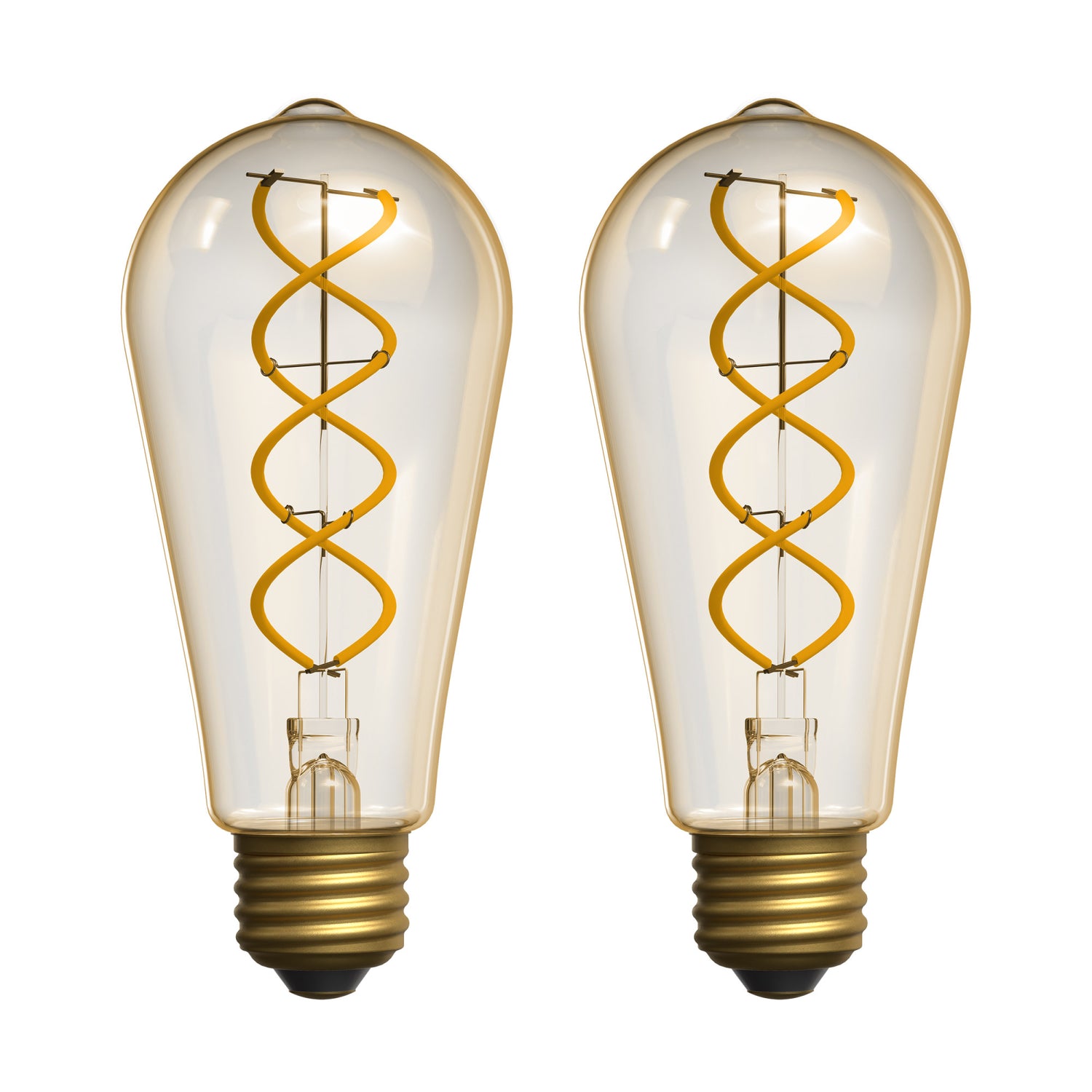 3.8W (40W Replacement) Amber ST19 E26 Dimmable Vintage Spiral Filament Edison LED Bulb, Warm Light (2-Pack)