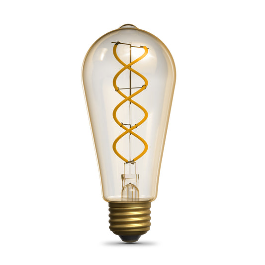 3.8W (40W Replacement) Amber ST19 E26 Dimmable Vintage Spiral Filament Edison LED Bulb, Warm Light (2-Pack)