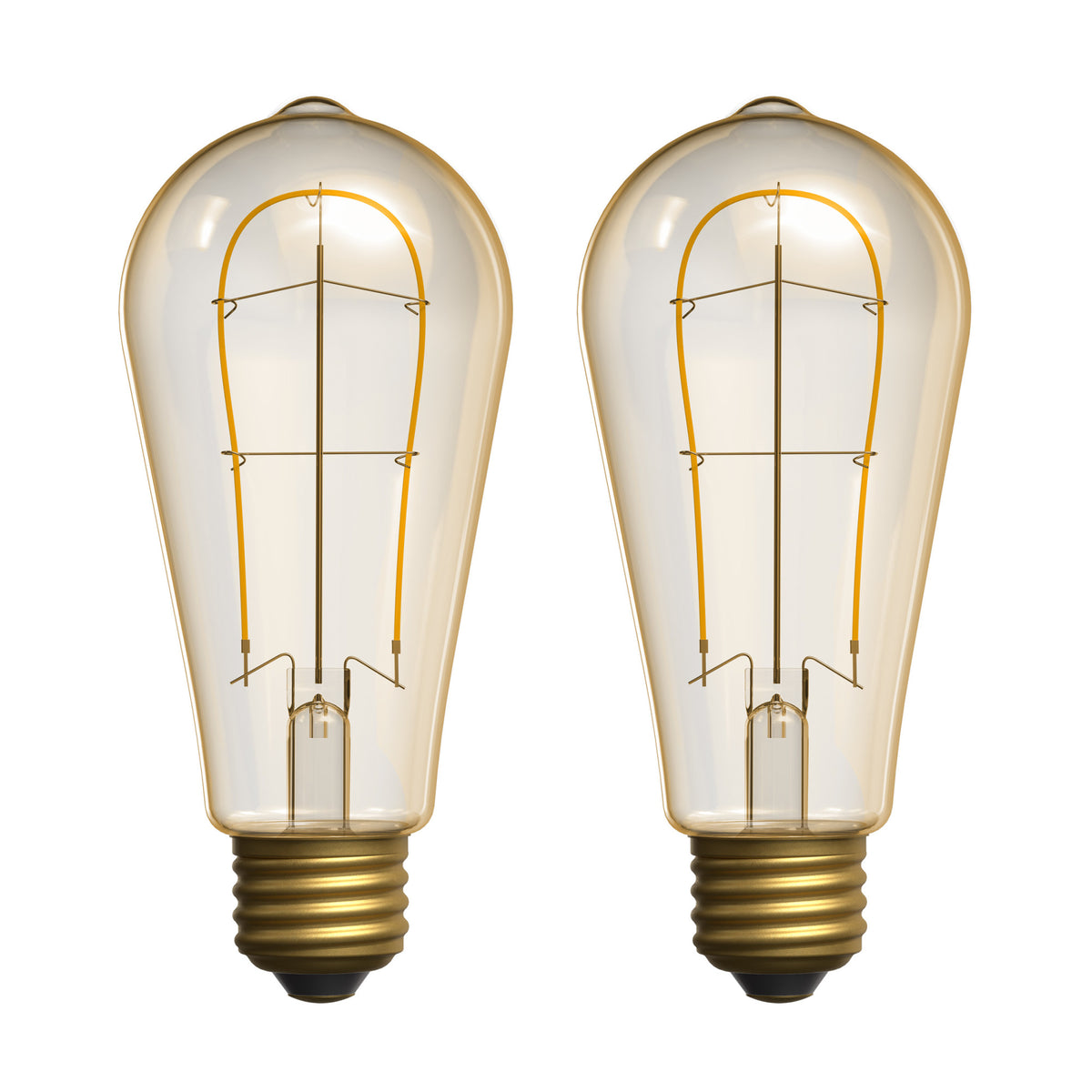3.8W (40W Replacement) Amber ST19 E26 Dimmable Vintage U Filament Edison LED Bulb, Warm Light (2-Pack)