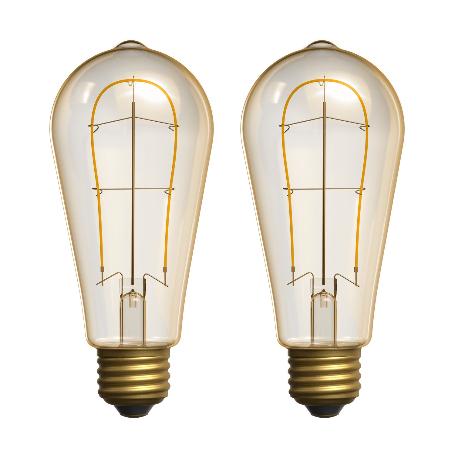 3.8W (40W Replacement) Amber ST19 E26 Dimmable Vintage U Filament Edison LED Bulb, Warm Light (2-Pack)