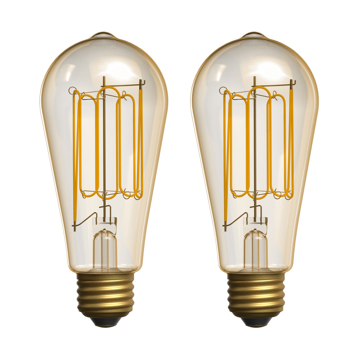 3.8W (40W Replacement) Amber ST19 E26 Dimmable Vintage Wound Filament Edison LED Bulb, Warm Light (2-Pack)