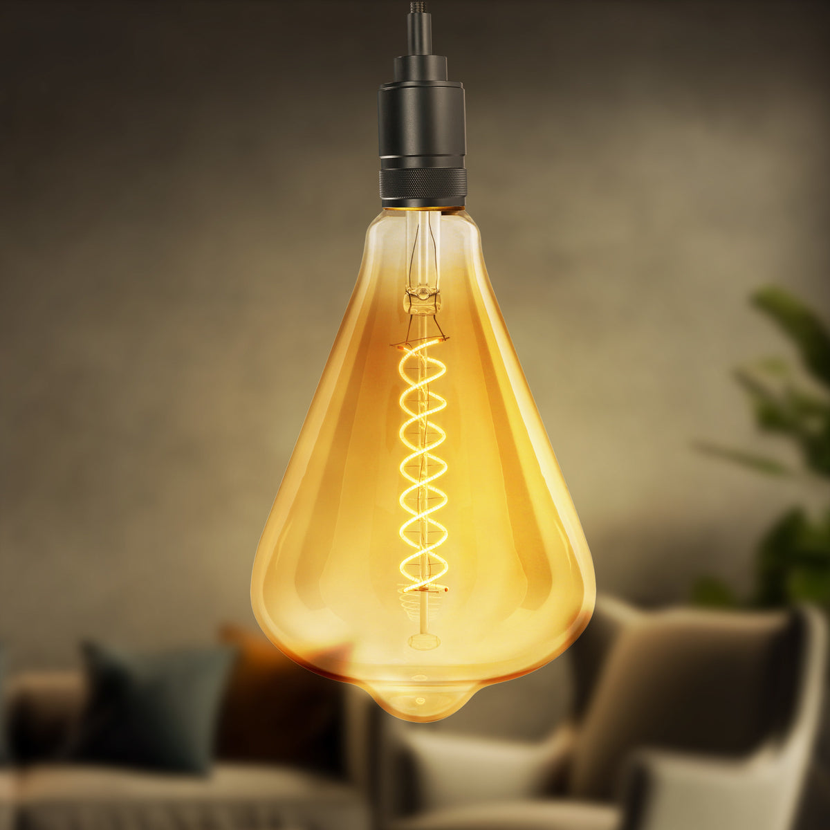6.5W (60W Replacement) ST52 E26 Dimmable Spiral Filament Amber Glass Vintage Edison LED Light Bulb, Warm Light
