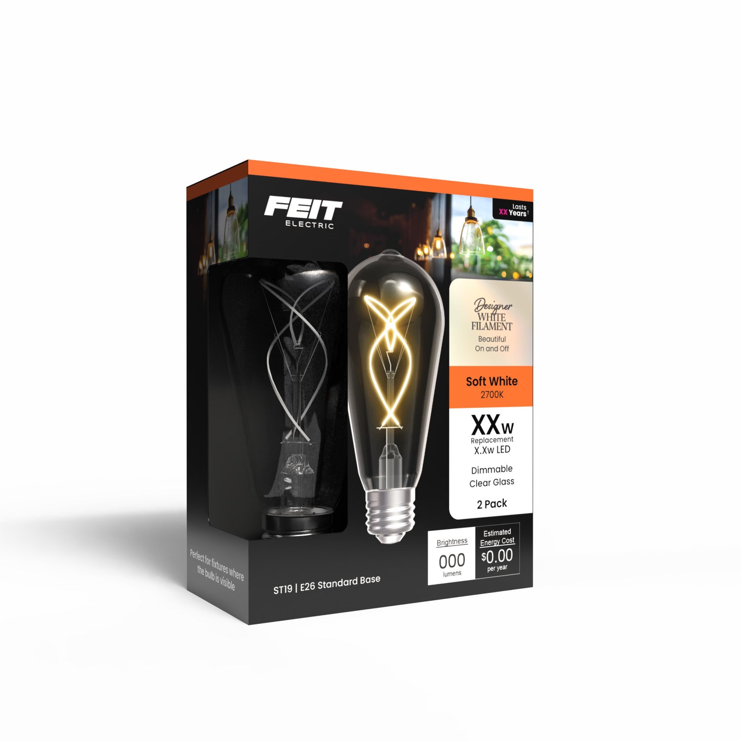 5.5W (60W Replacement) ST19 E26 Dimmable Designer Knot White Filament Edison LED Bulb, Soft White (2-Pack)
