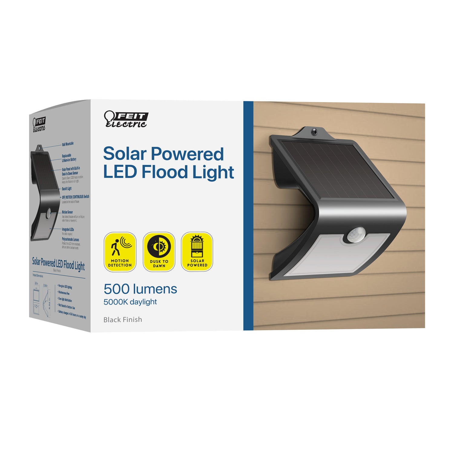 6 in. Daylight White (5000K) Black V-Shape Solar Powered LED Flood Light with Dusk to Dawn and Motion Sensor