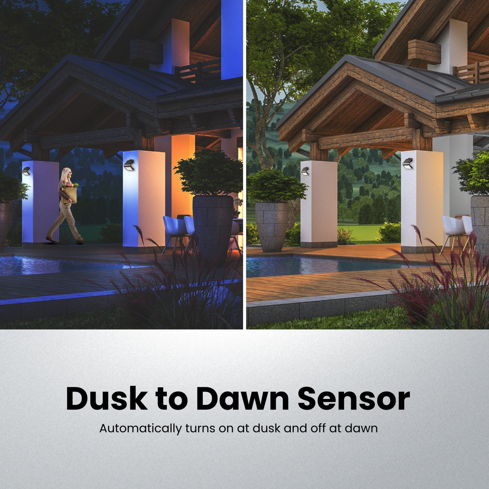 Black V-Shape Solar Powered LED Security Light with Dusk to Dawn
