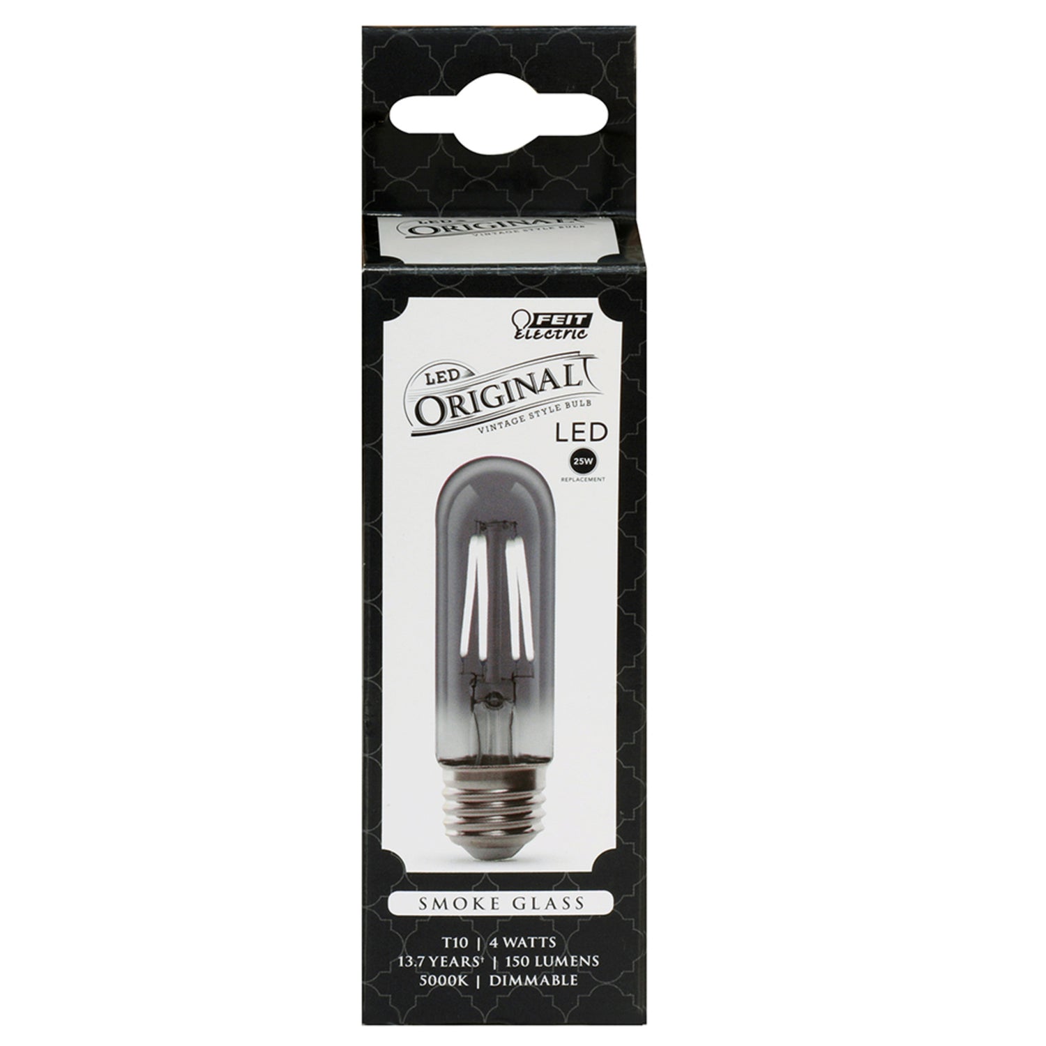4W (25W Replacement) T10 E26 Dimmable Straight Filament Smoke Glass Vintage Edison LED Light Bulb, Daylight