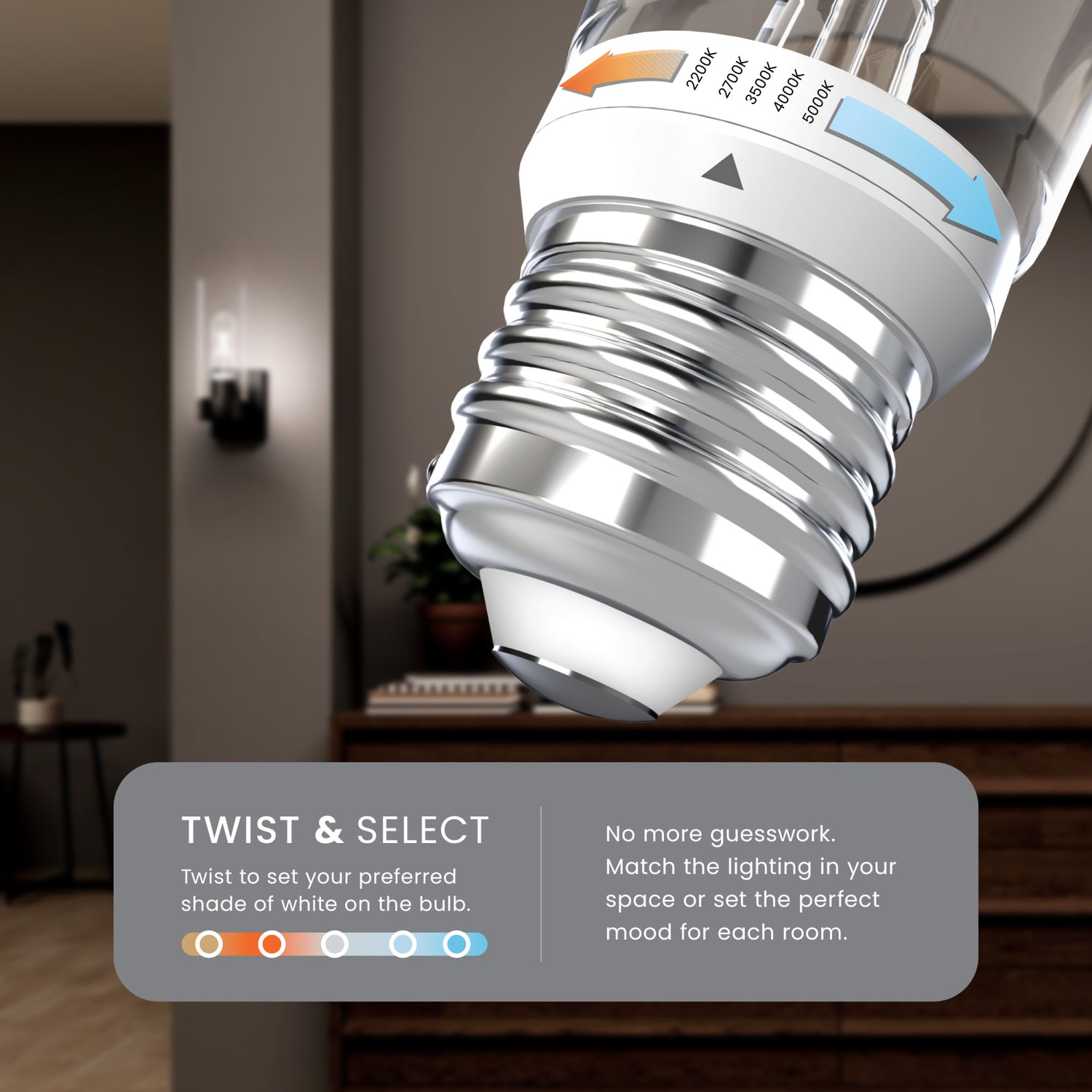 5.5W (60W Replacement) Twist & Select T10 E26 Dimmable White Filament LED Bulb (2-Pack)