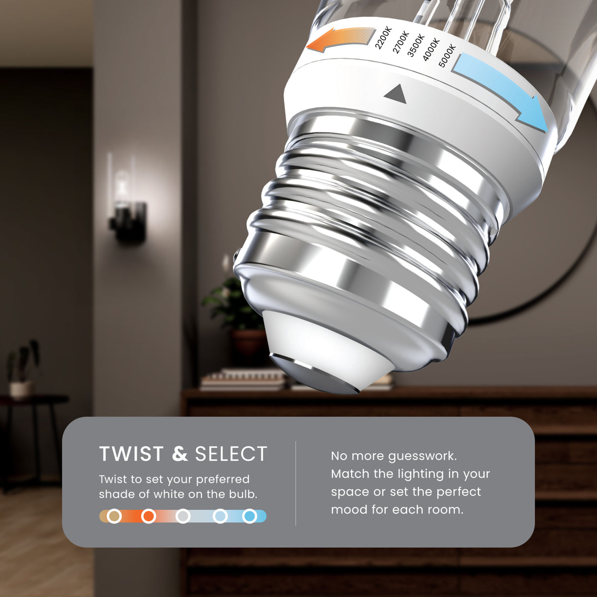 5.5W (60W Replacement) Twist & Select T10 E26 Dimmable White Filament LED Bulb (2-Pack)