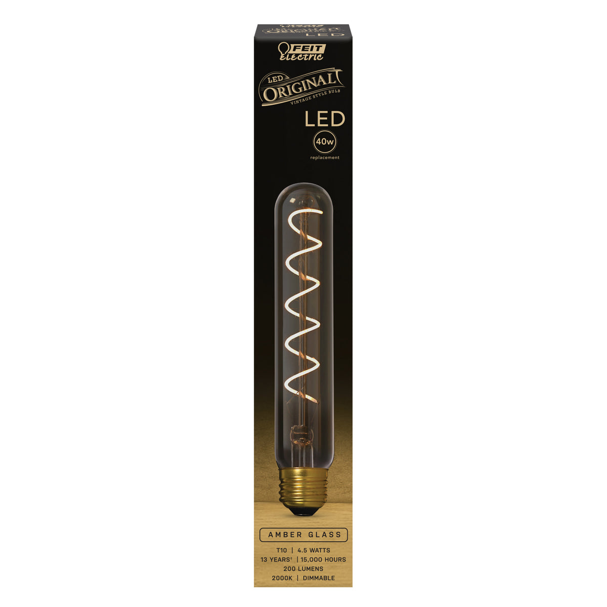 4.5W (40W Replacement) T10 E26 Dimmable Spiral Filament Amber Glass Vintage Edison LED Light Bulb, Soft White