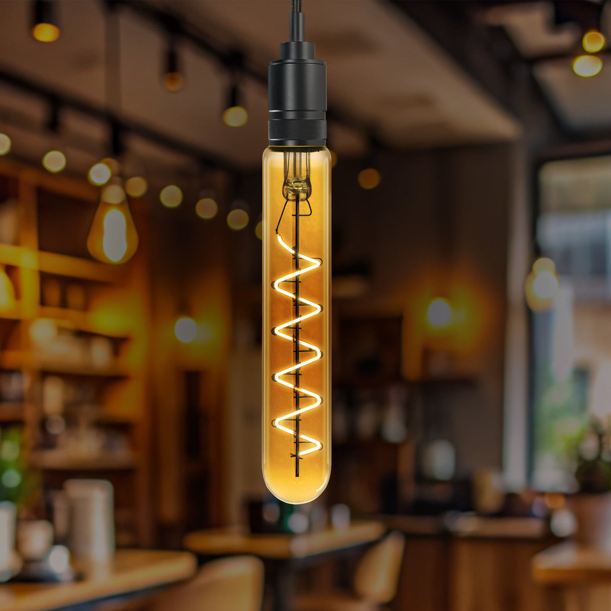 4.5W (40W Replacement) T10 E26 Dimmable Spiral Filament Amber Glass Vintage Edison LED Light Bulb, Soft White