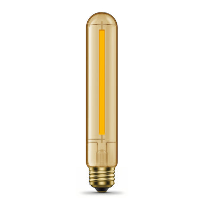 6.5W (60W Replacement) T10 E26 Dimmable Straight Filament Amber Glass Vintage Edison LED Light Bulb, Warm Light (4-Pack)