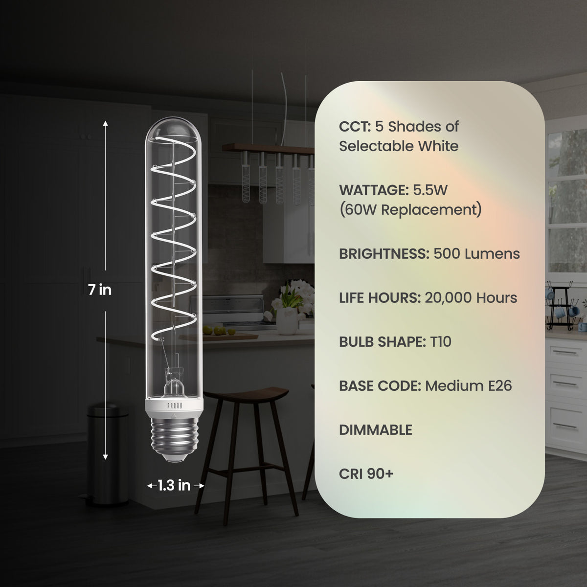 5.5W (60W Replacement) Twist & Select T10 E26 Dimmable Designer Spiral White Filament LED Bulb