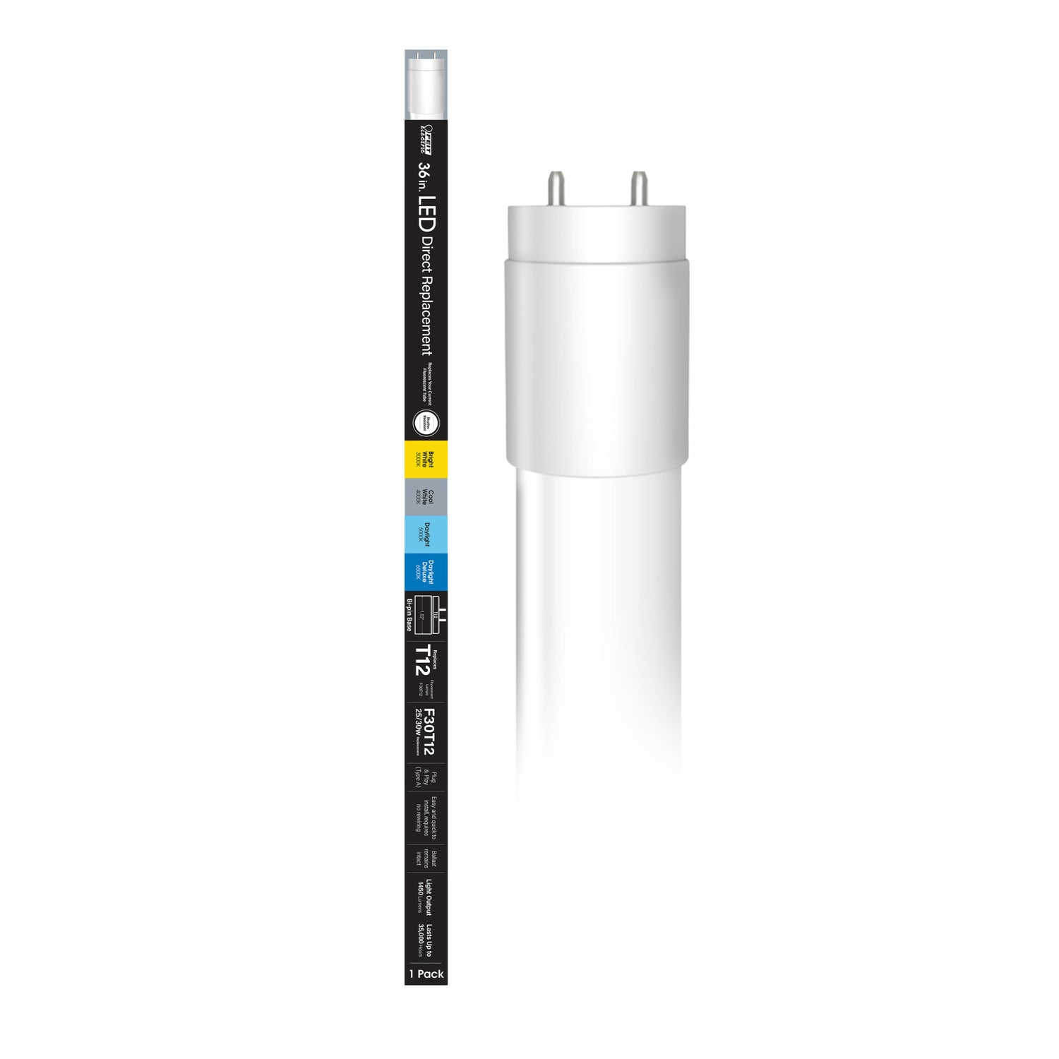 3 ft. 16W (30W Replacement) Selectable White G13 Base (T12 Replacement) Direct Replacement (Type A) Linear LED Tube