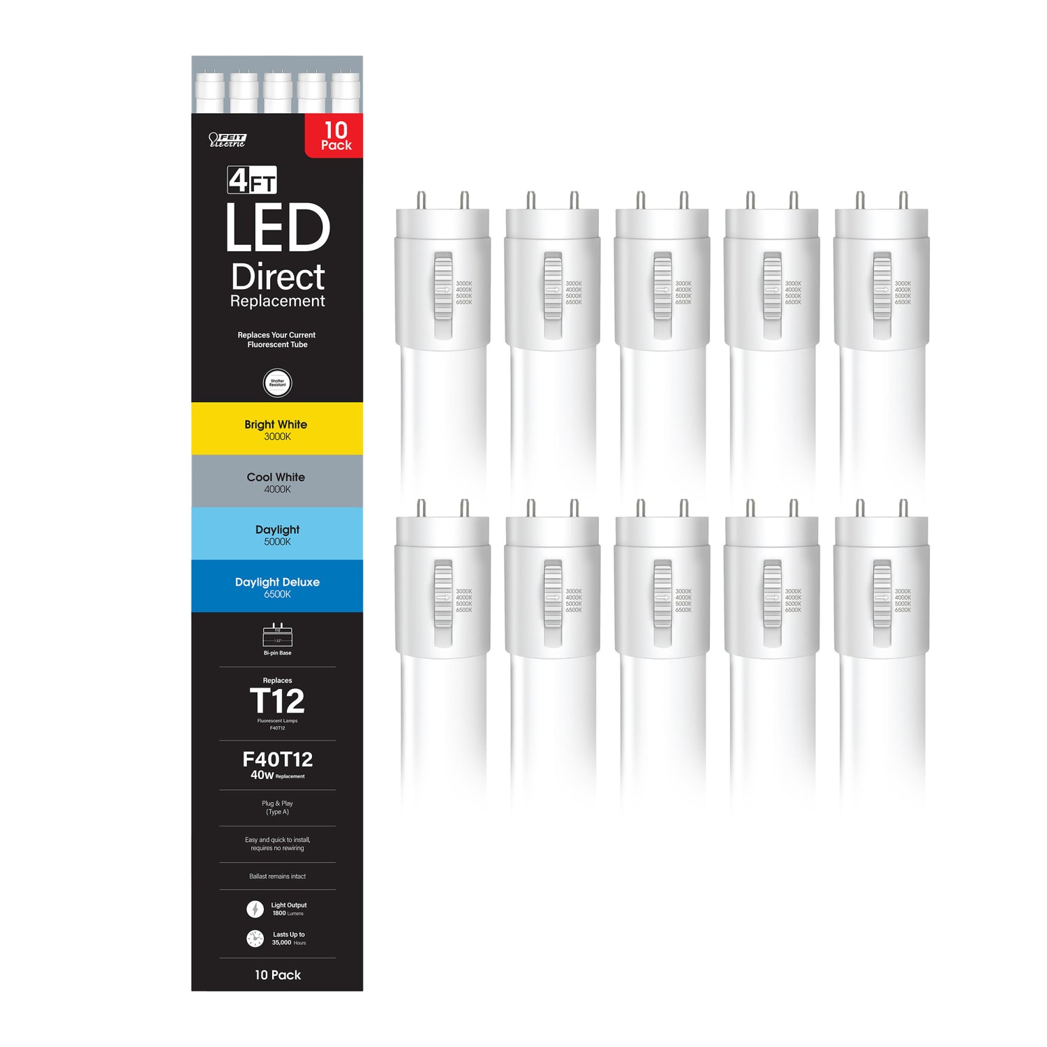 4 ft. 20W (40W Replacement) Adjustable White T12 Direct Replacement (Type A) LED Light Bulb (10-Pack)