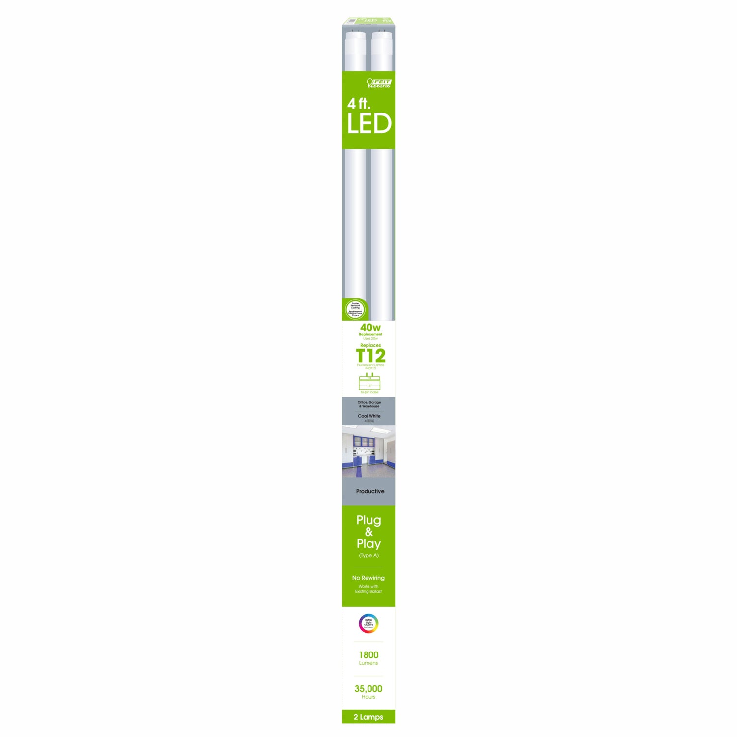 4 ft. 20W (40W Equivalent) Cool White (4100K) G13 Base (T12 Replacement) LED Linear Tube (2-Pack)