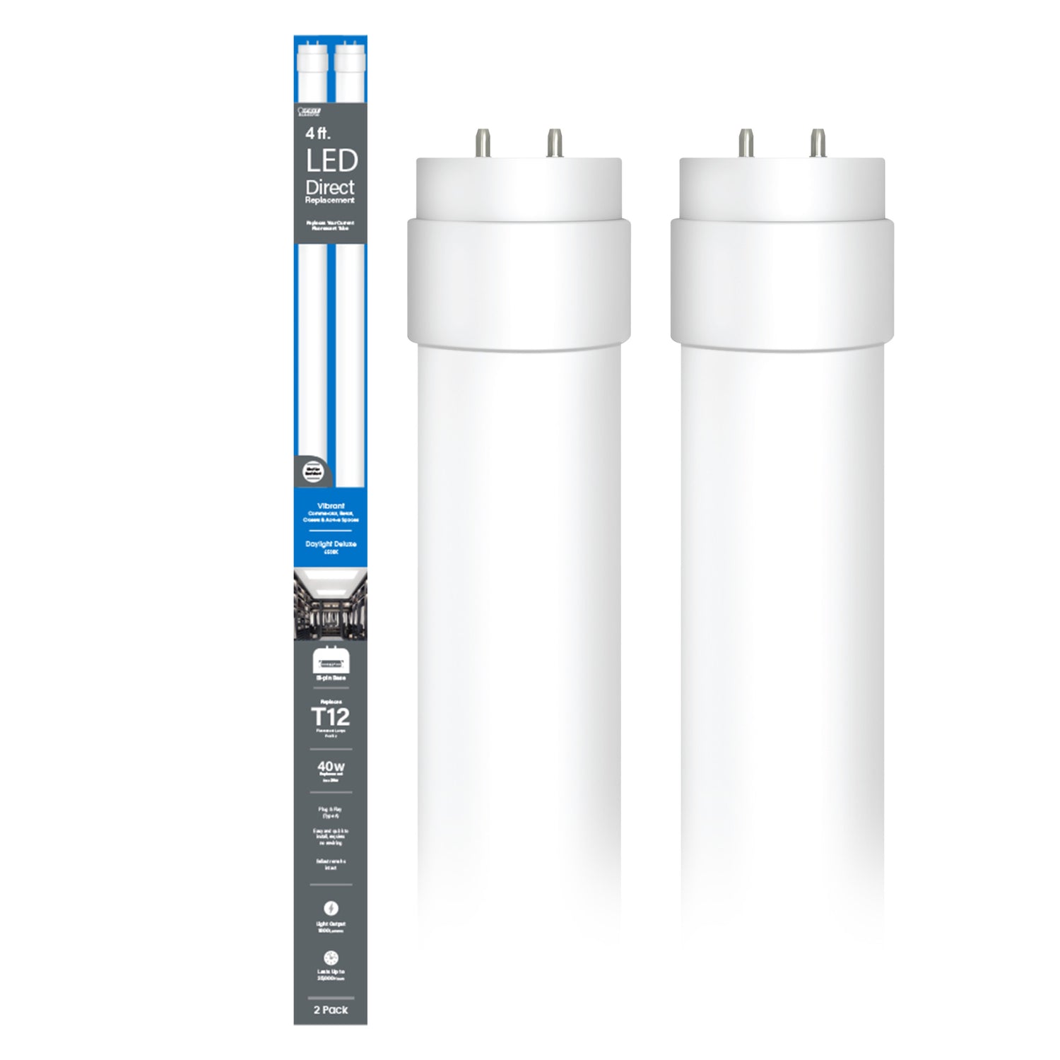 4 ft. 20W (40W Replacement) Daylight Deluxe (6500K) G13 Base Direct Replacement (Type A) (T12 Replacement) LED Linear Tube (2-Pack)