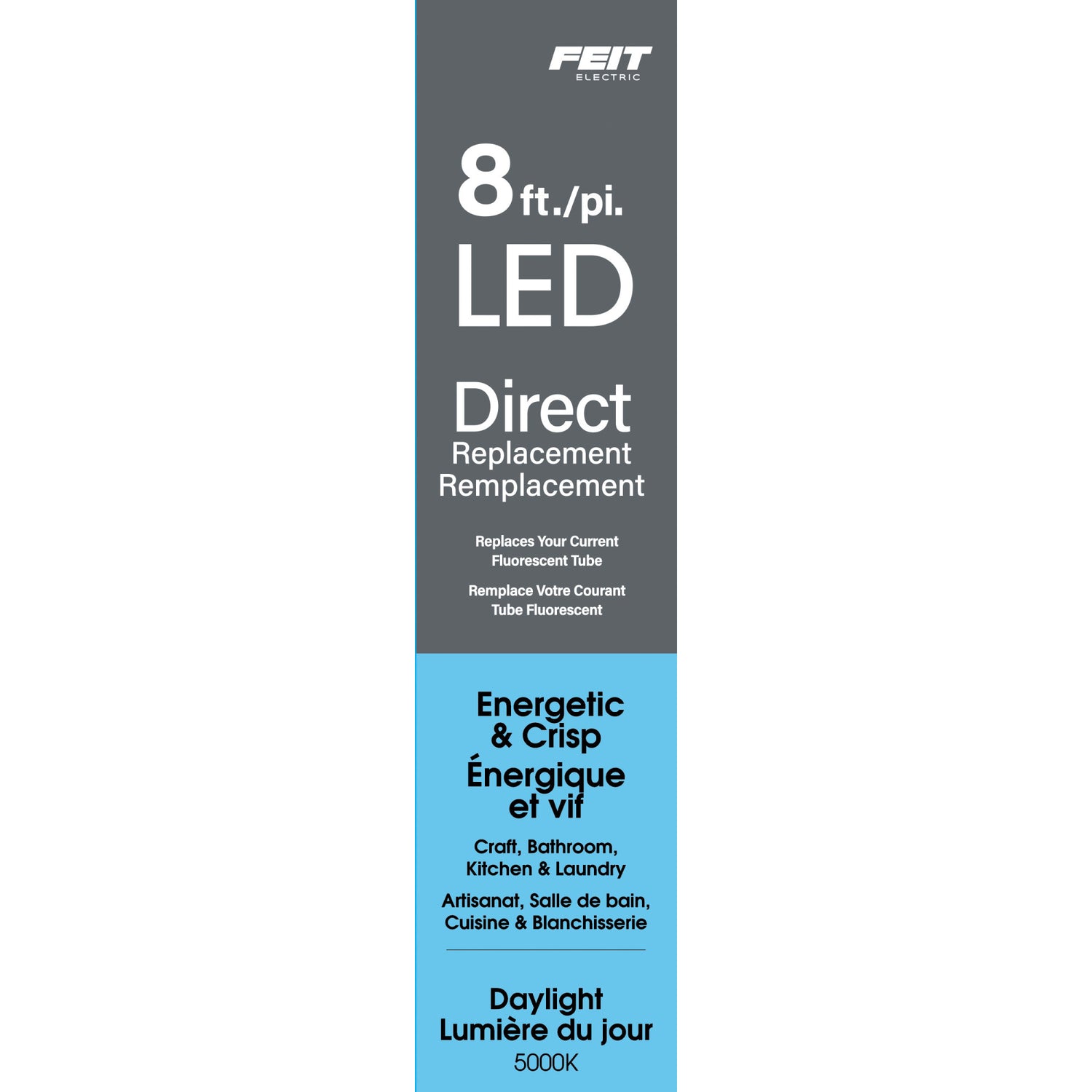 8 ft. 40W (75W Replacement) Daylight (5000K) FA8 Base T12 Direct Replacement (Type A) LED Linear Tube (2-Pack)