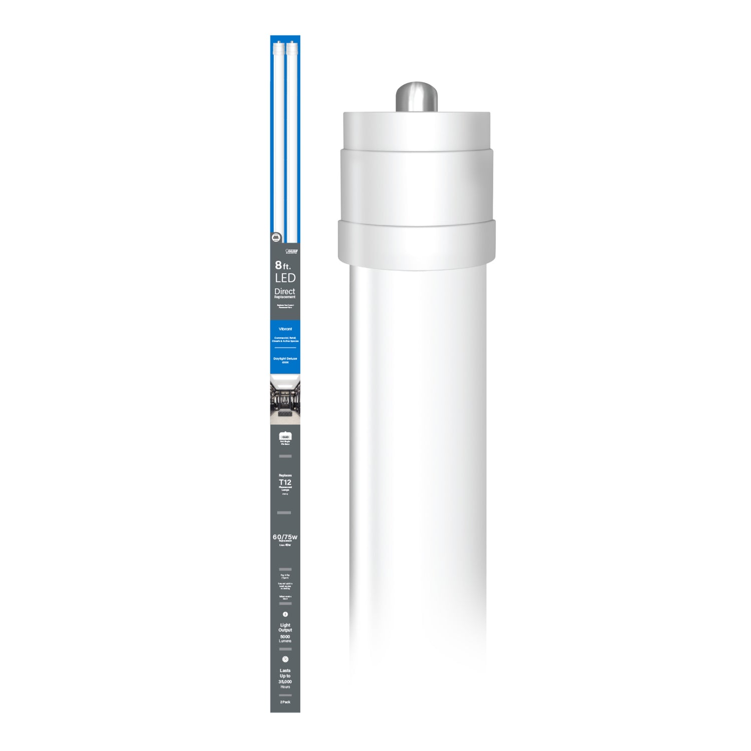 8 ft. 40W (60/75W Replacement) Daylight Deluxe (6500K) FA8 Base Direct Replacement (Type A) (T12 Replacement) LED Linear Tube (2-Pack)