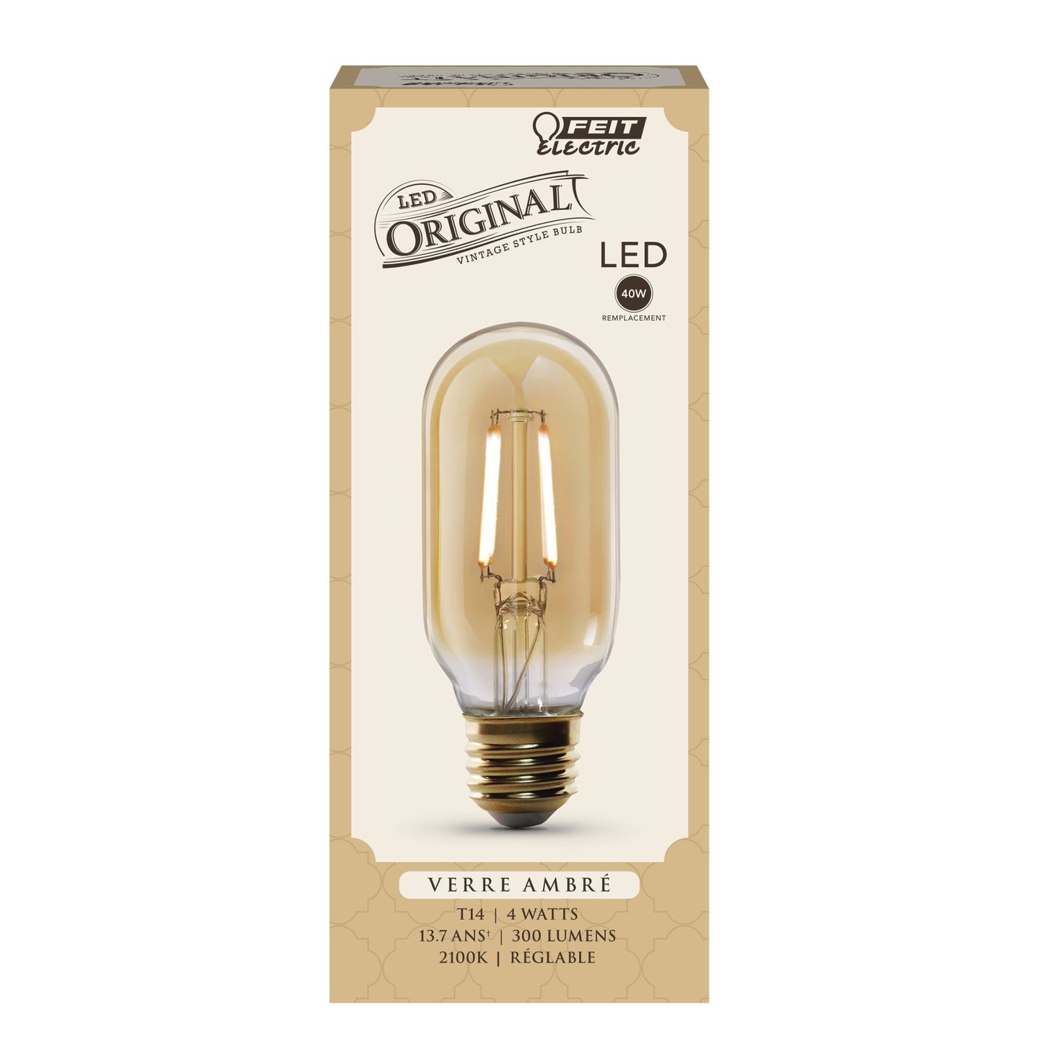 4W (40W Replacement) T14 E26 Dimmable Straight Filament Amber Glass Vintage Edison LED Light Bulb, Soft White