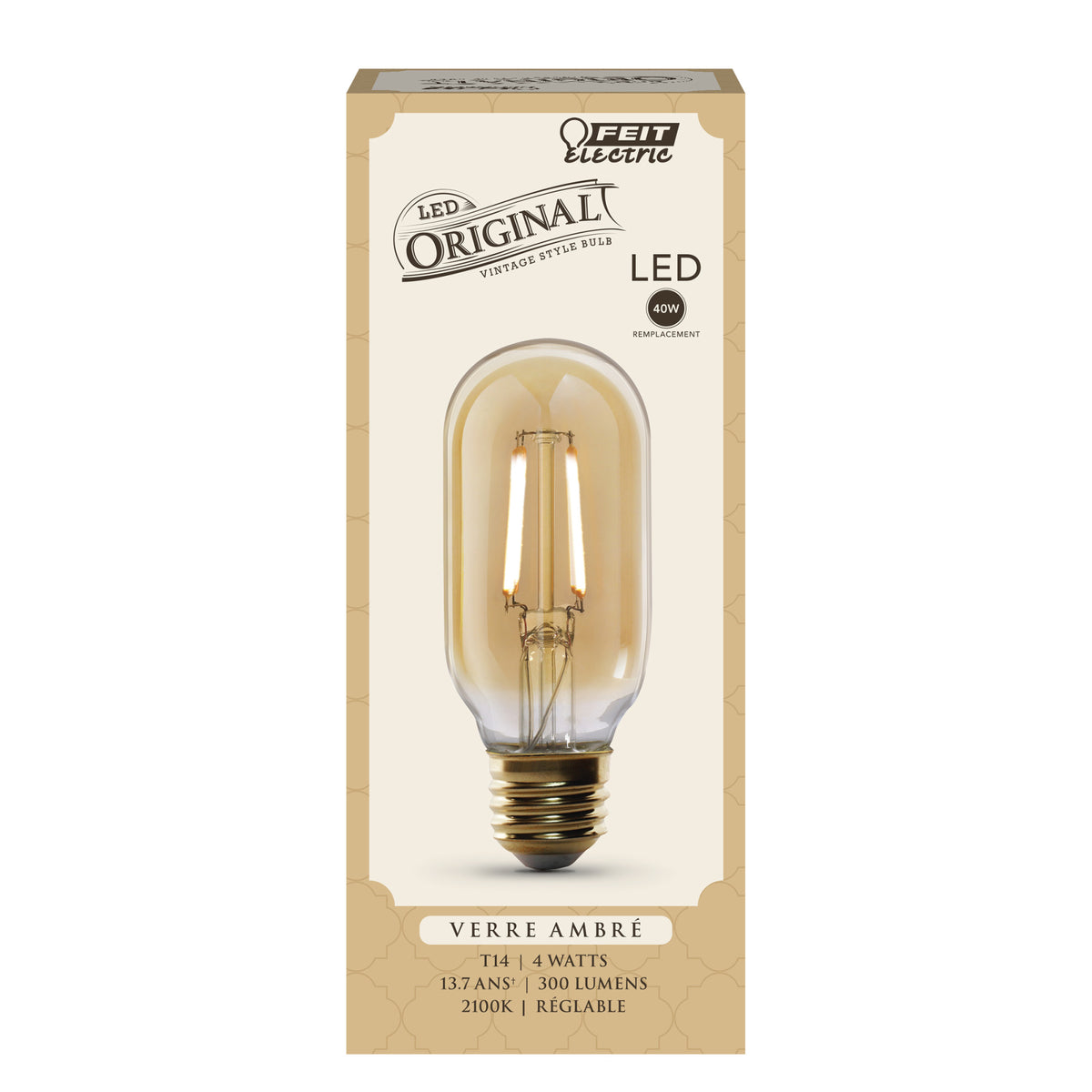 4W (40W Replacement) T14 E26 Dimmable Straight Filament Amber Glass Vintage Edison LED Light Bulb, Soft White
