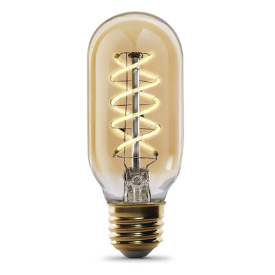 4.5W (40W Replacement) T14 E26 Dimmable Spiral Filament Amber Glass Vintage Edison LED Light Bulb, Warm Light