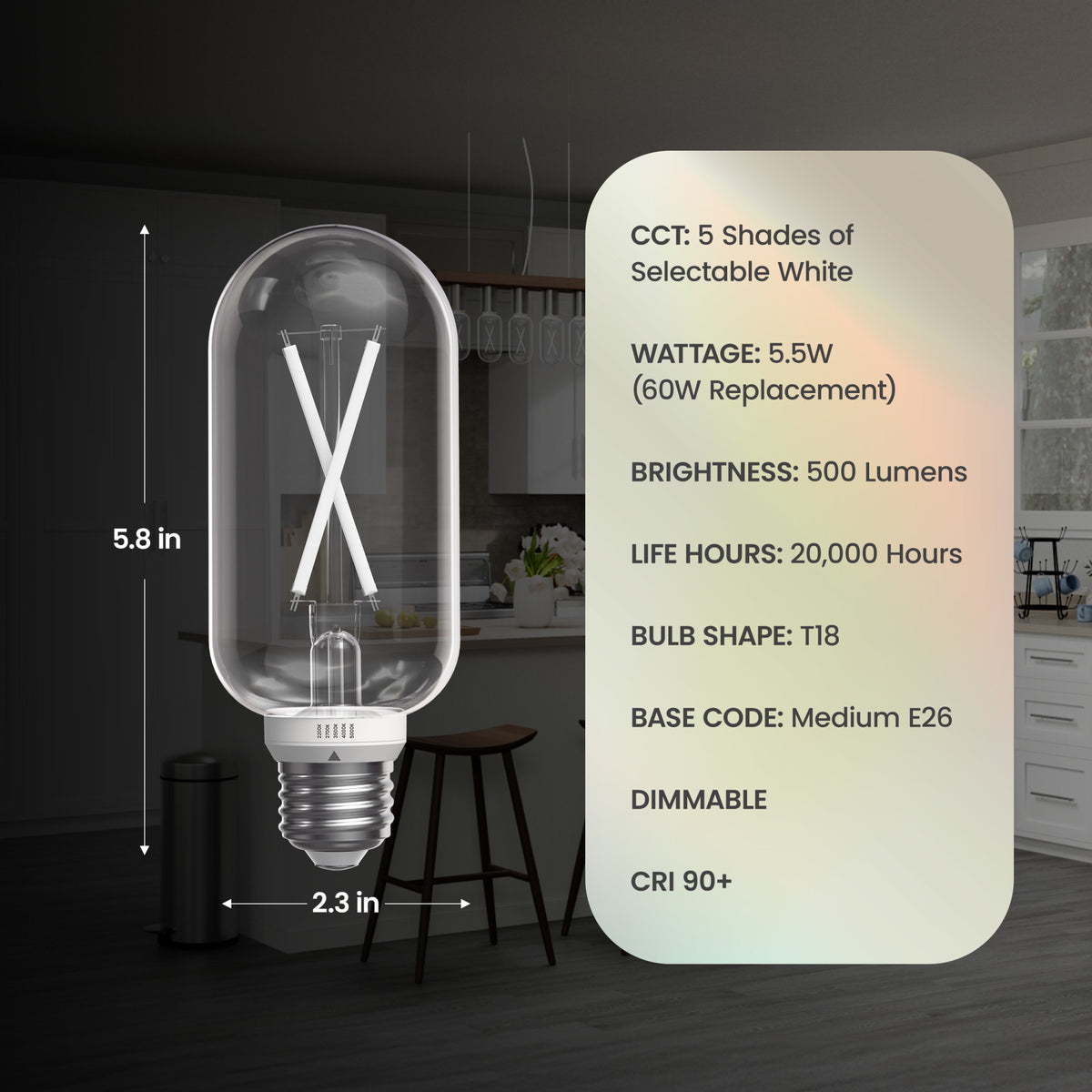 5.5W (60W Replacement) Twist & Select T18 E26 Dimmable White Filament LED Bulb (2-Pack)