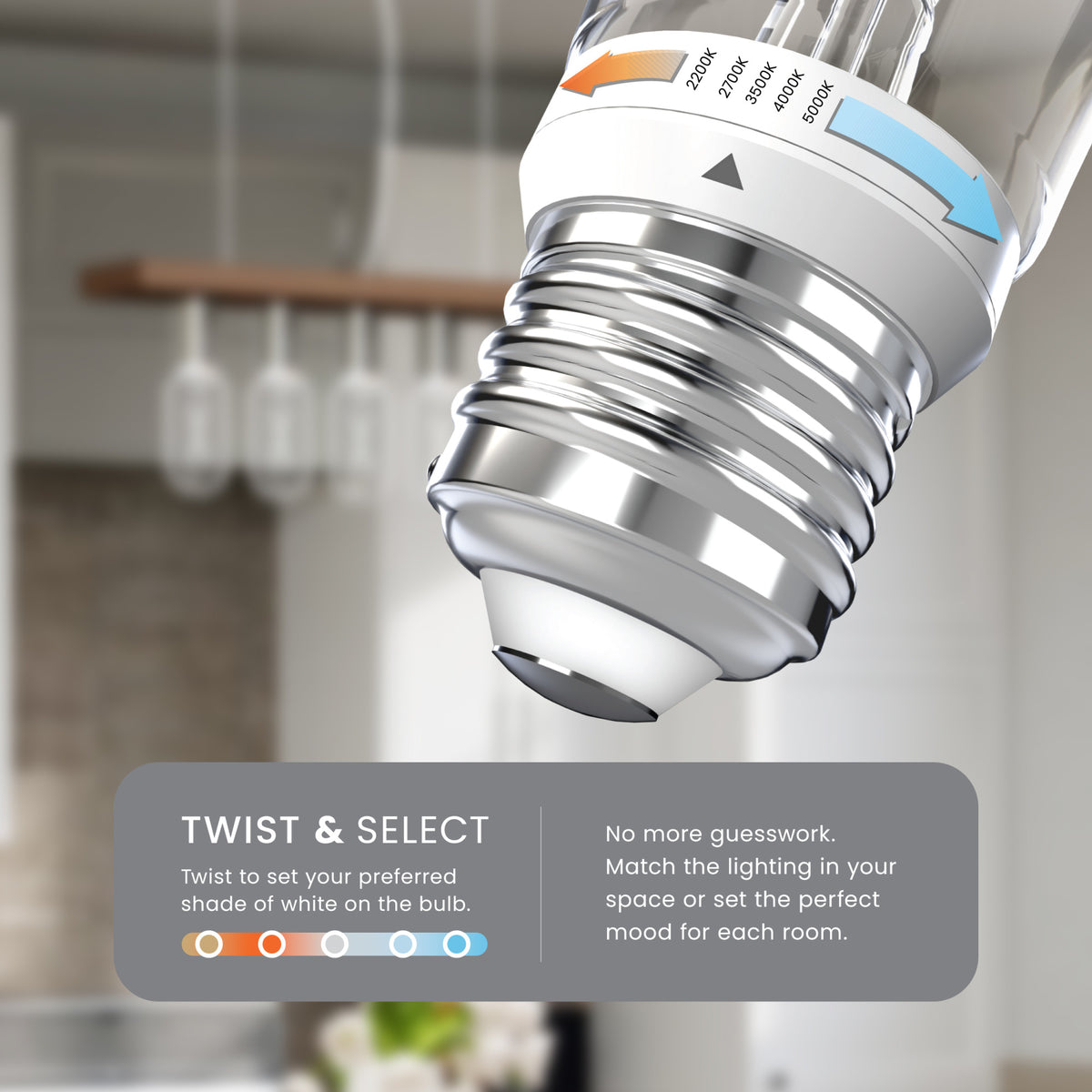 5.5W (60W Replacement) Twist & Select T18 E26 Dimmable White Filament LED Bulb (2-Pack)