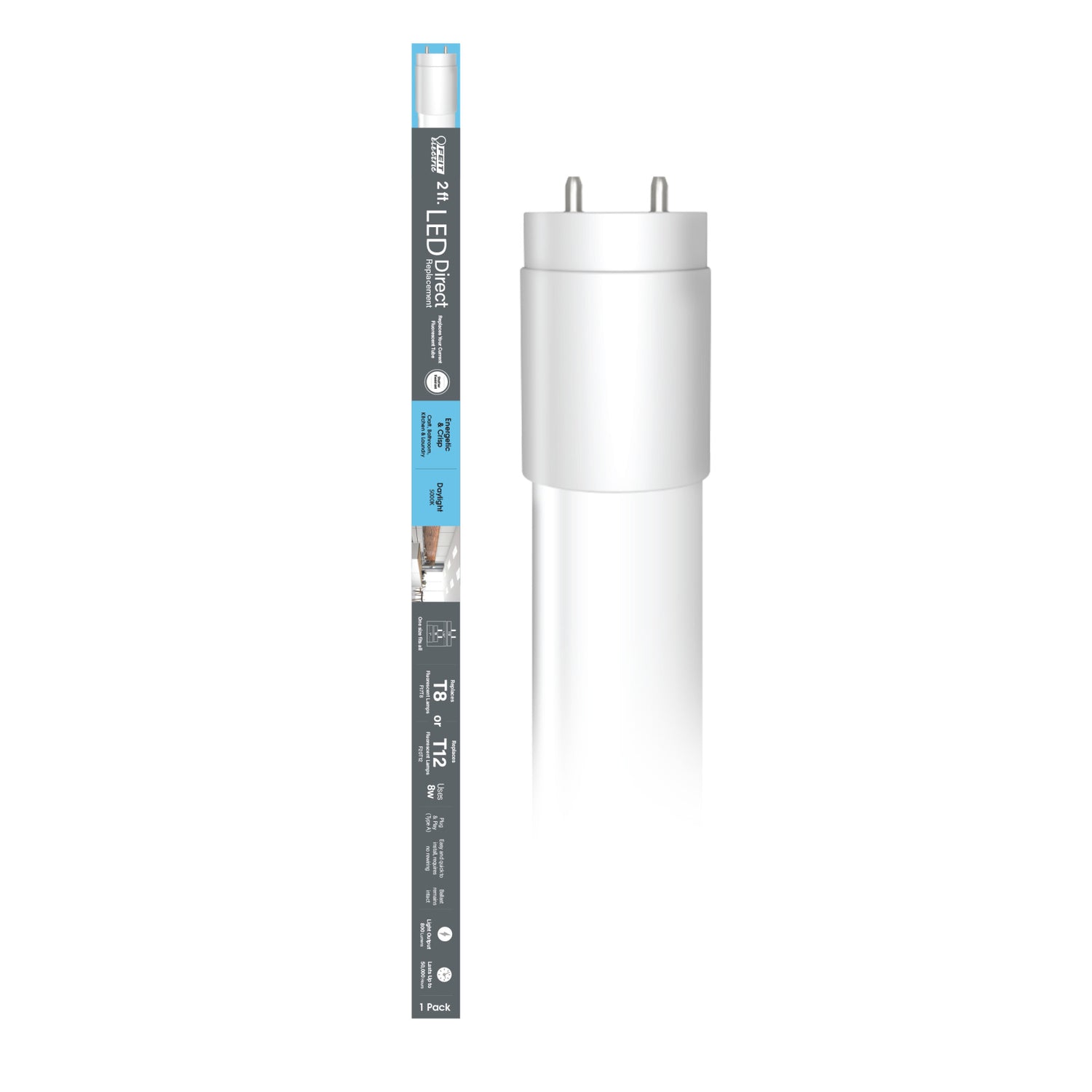 2 ft. 10W (17/20W Replacement) Daylight (5000K) G13 Base Direct Replacement (Type A) (T8 and T12 Replacement) LED Linear Tube