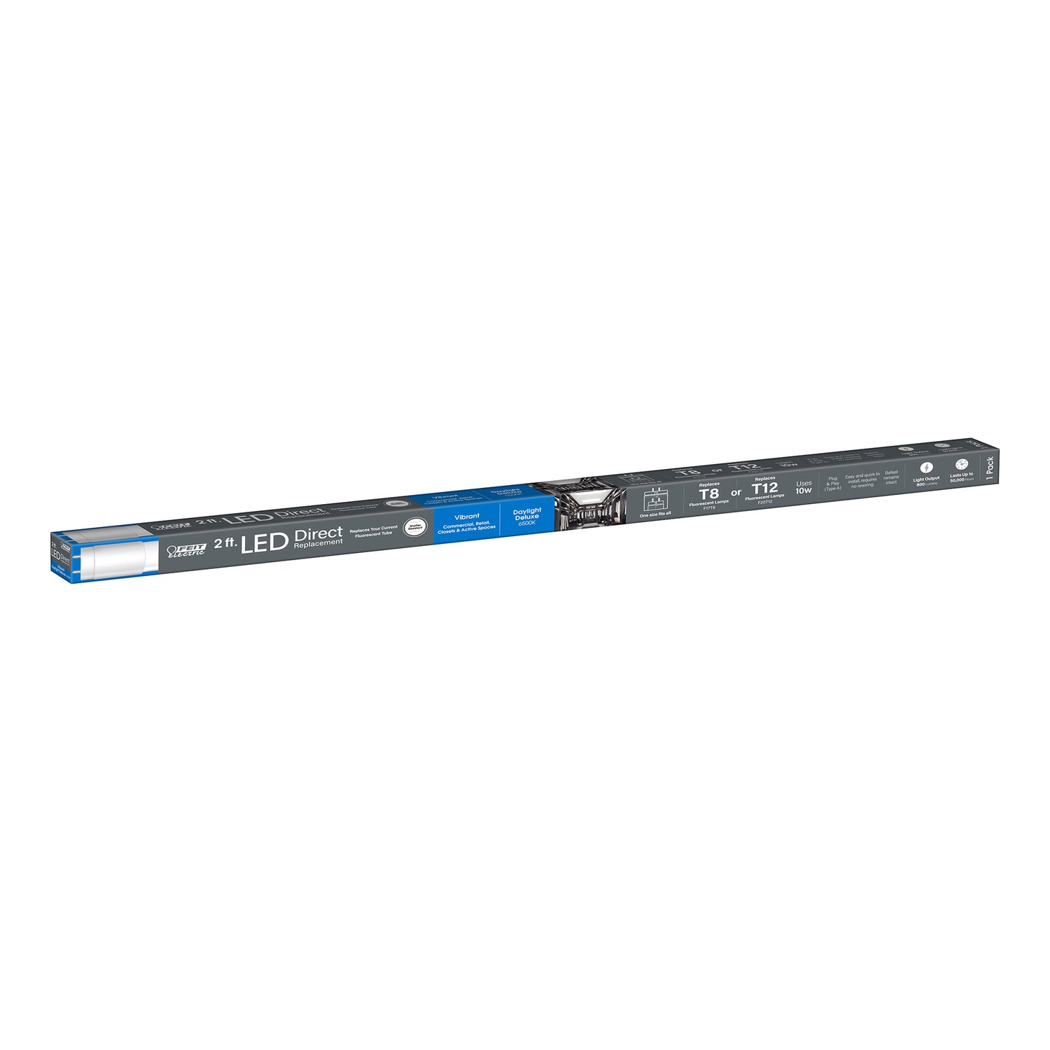 2 ft. 10W (20W Replacement) Daylight Deluxe (6500K) G13 Base (T8 & T12 Replacement) Direct Replacement (Type A) LED Linear Tube