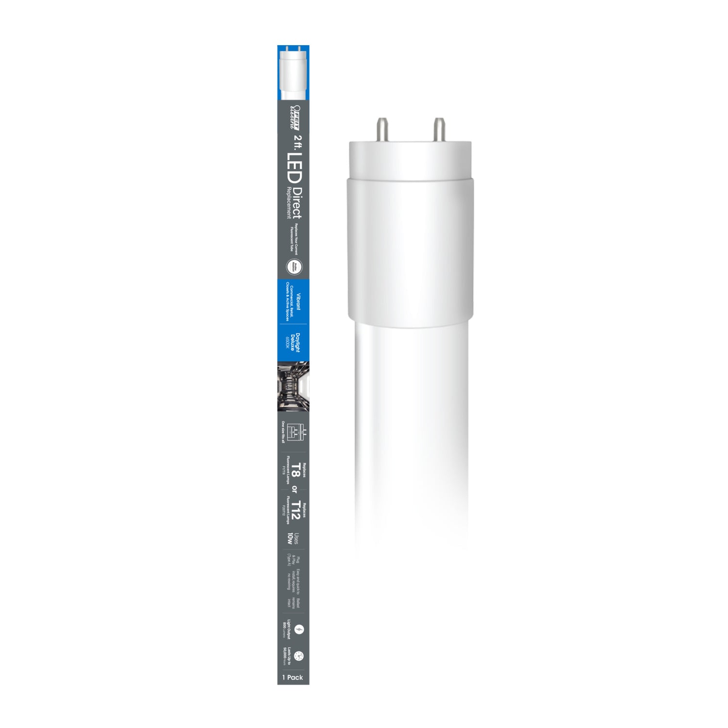 2 ft. 10W (20W Replacement) Daylight Deluxe (6500K) G13 Base (T8 & T12 Replacement) Direct Replacement (Type A) LED Linear Tube