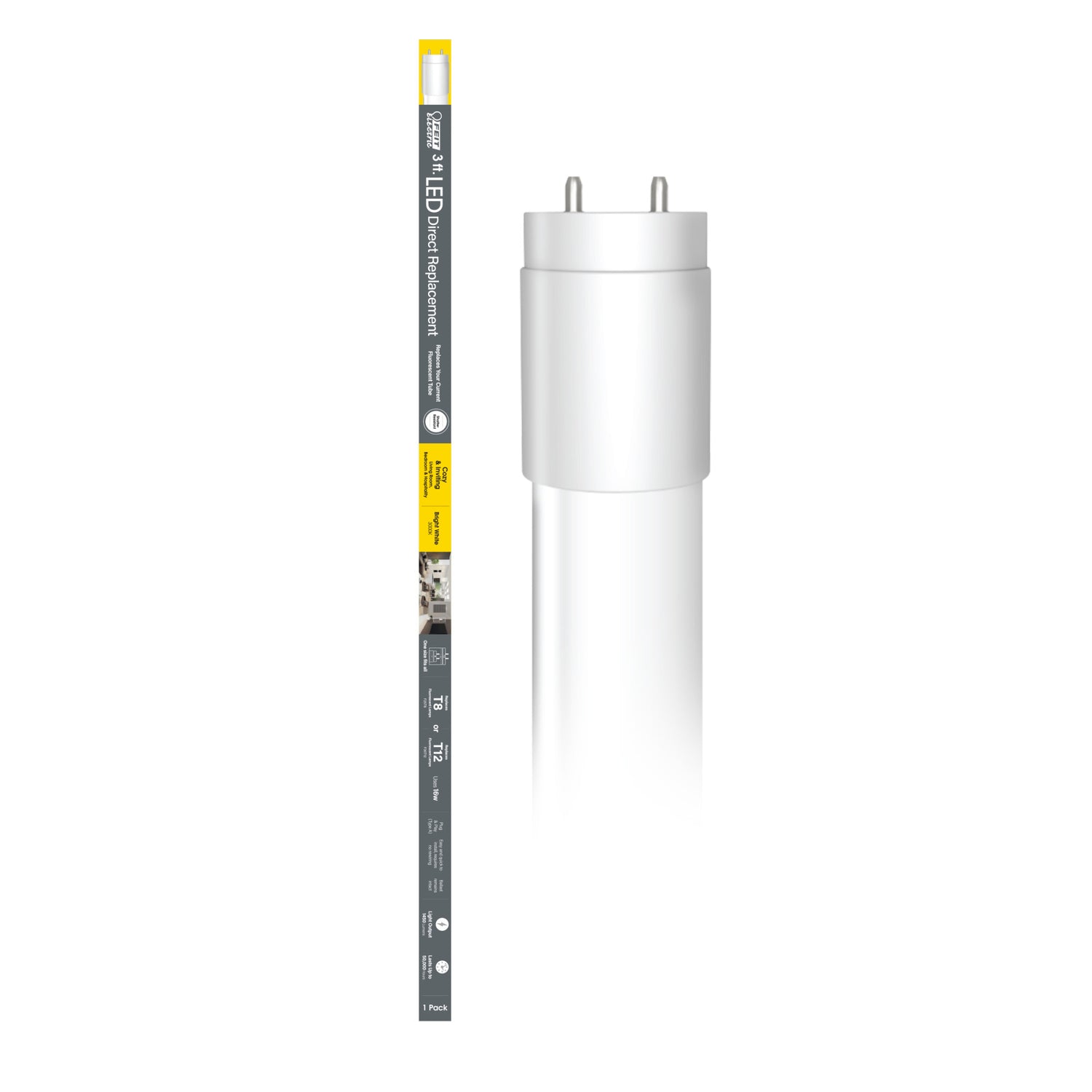 3 ft. 16W (25/30W Replacement) Bright White (3000K) G13 Base Direct Replacement (Type A) (T8 and T12 Replacement) LED Linear Tube