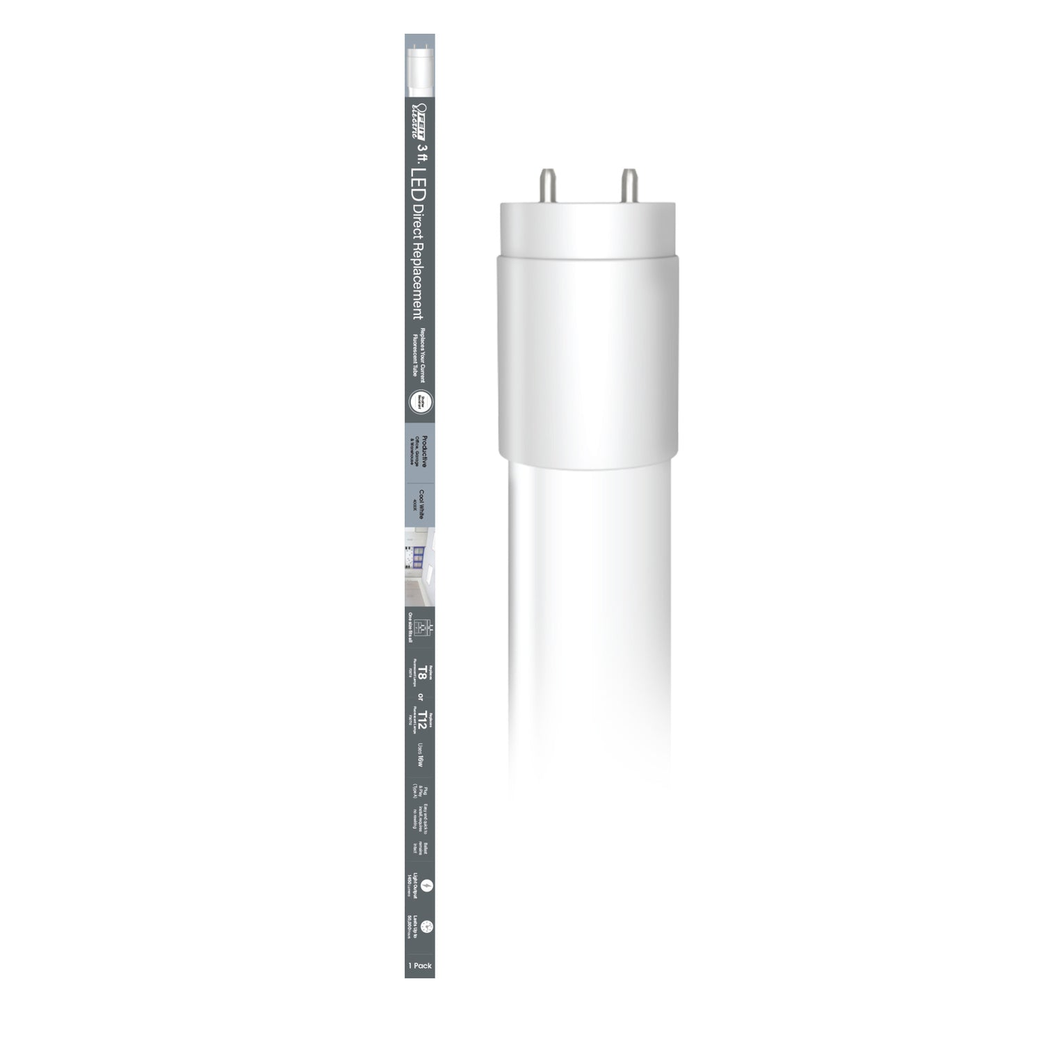 3 ft. 16W (25/30W Replacement) Cool White (4000K) G13 Direct Replacement Type A T8/T12 LED Linear Tube