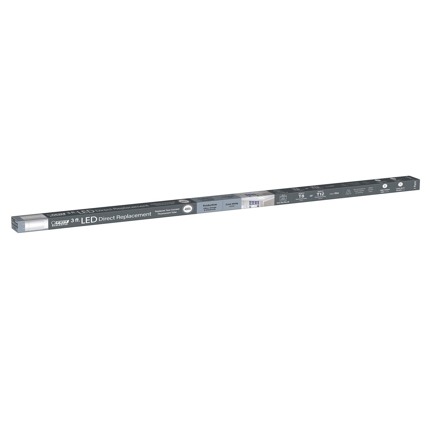 3 ft. 16W (25/30W Replacement) Cool White (4000K) G13 Direct Replacement Type A T8/T12 LED Linear Tube