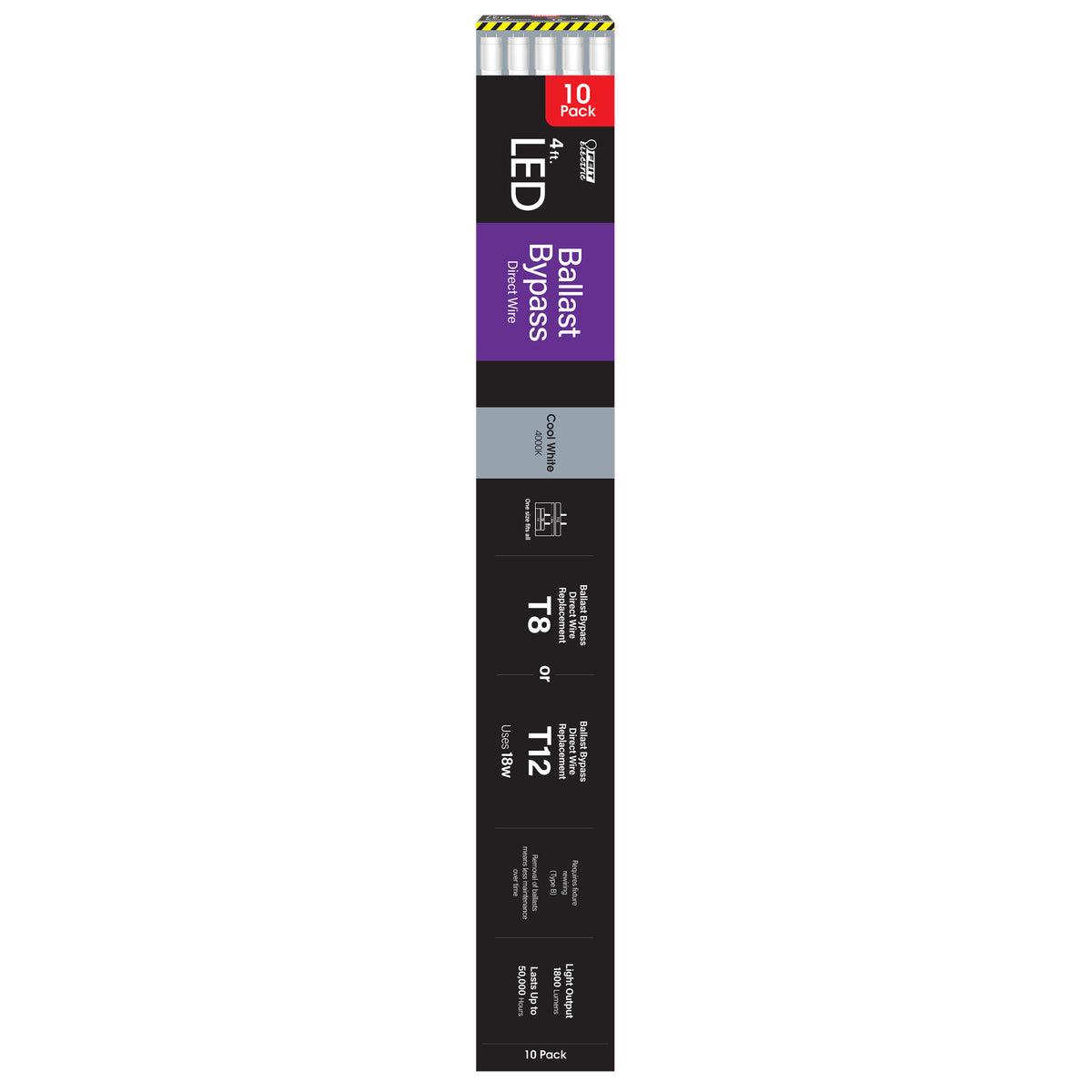 4 ft. 18W Cool White (4000K) G13 Base (T8/T12 Replacement) Ballast Bypass (Type B) LED Linear Tube (10-Pack)